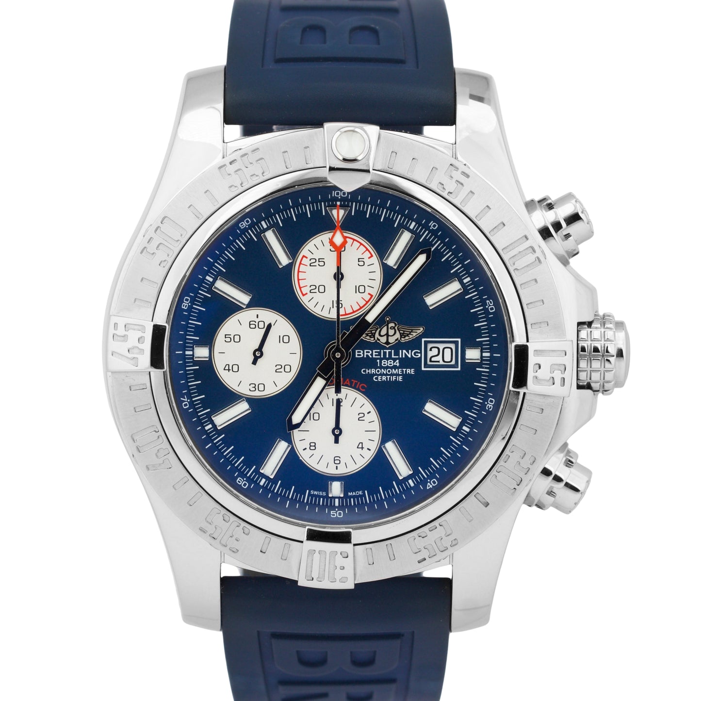MINT Breitling Super Avenger Chronograph 48mm BLUE Rubber Steel Watch A13371