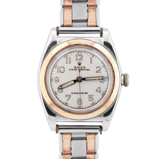 1945 Vintage Rolex Oyster Perpetual ROSE GOLD Bubbleback 32mm White Watch 3133