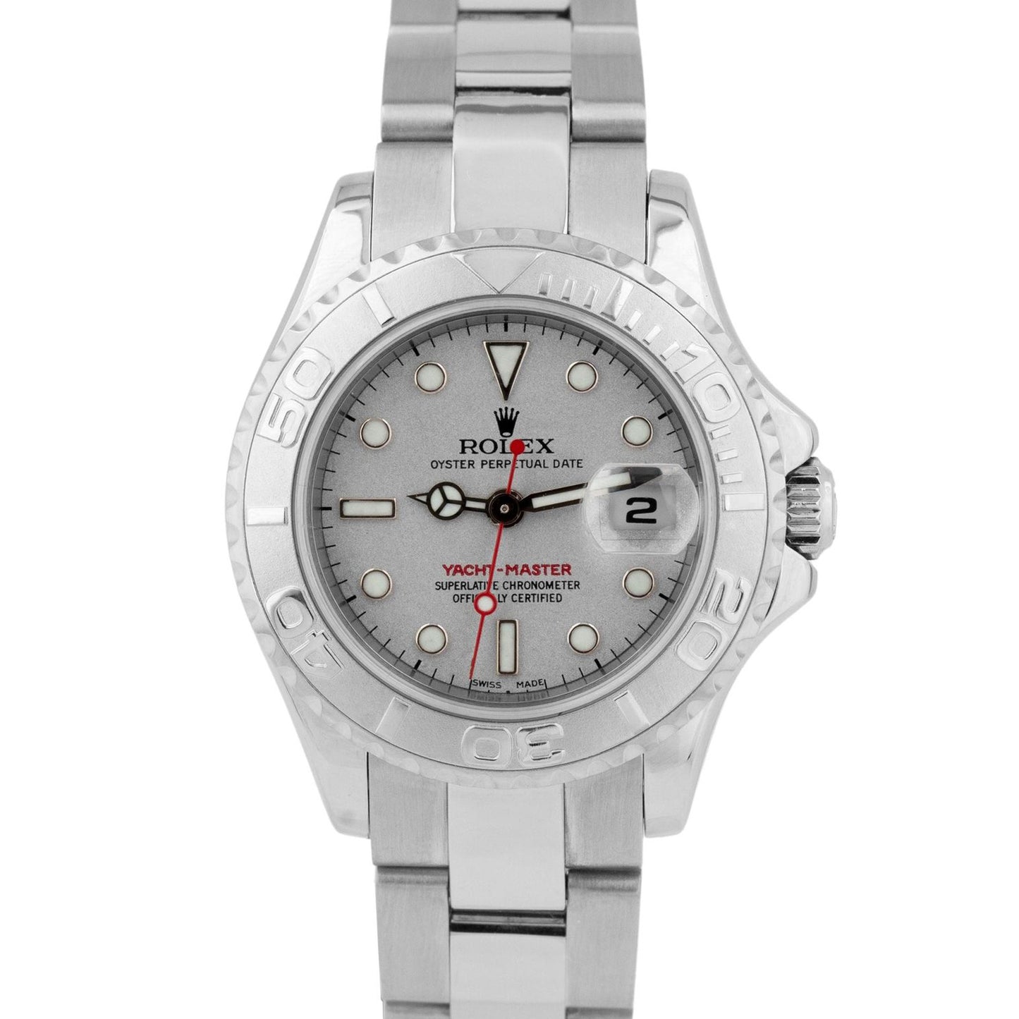 MINT Ladies Rolex Yacht-Master Stainless Steel Platinum 29mm Date Watch 169622