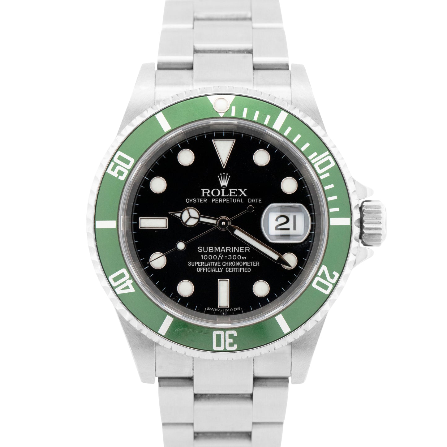 UNPOLISHED Rolex Submariner Date 40mm Kermit Green No-Holes Watch 16610 LV BOX