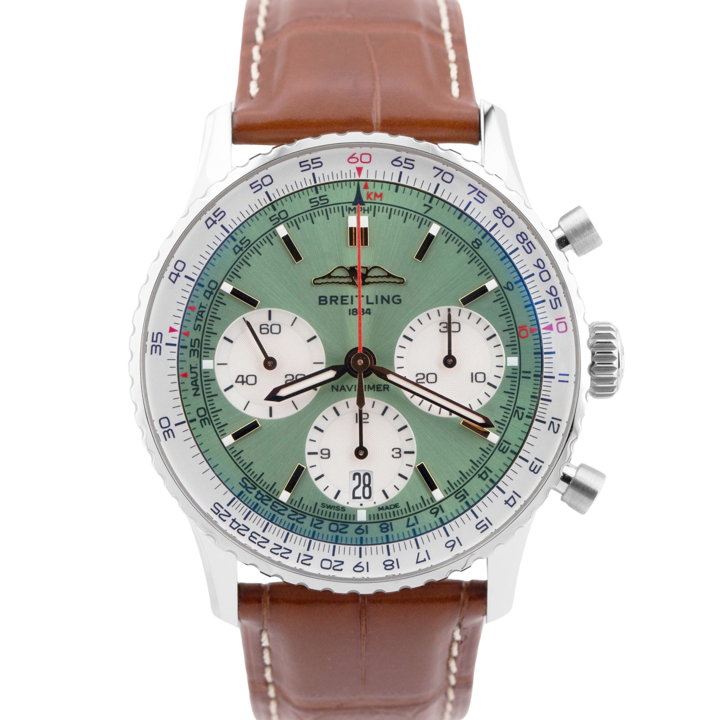 MINT PAPERS Breitling Navitimer B01 GREEN 41mm Steel Chronograph AB0139 BOX