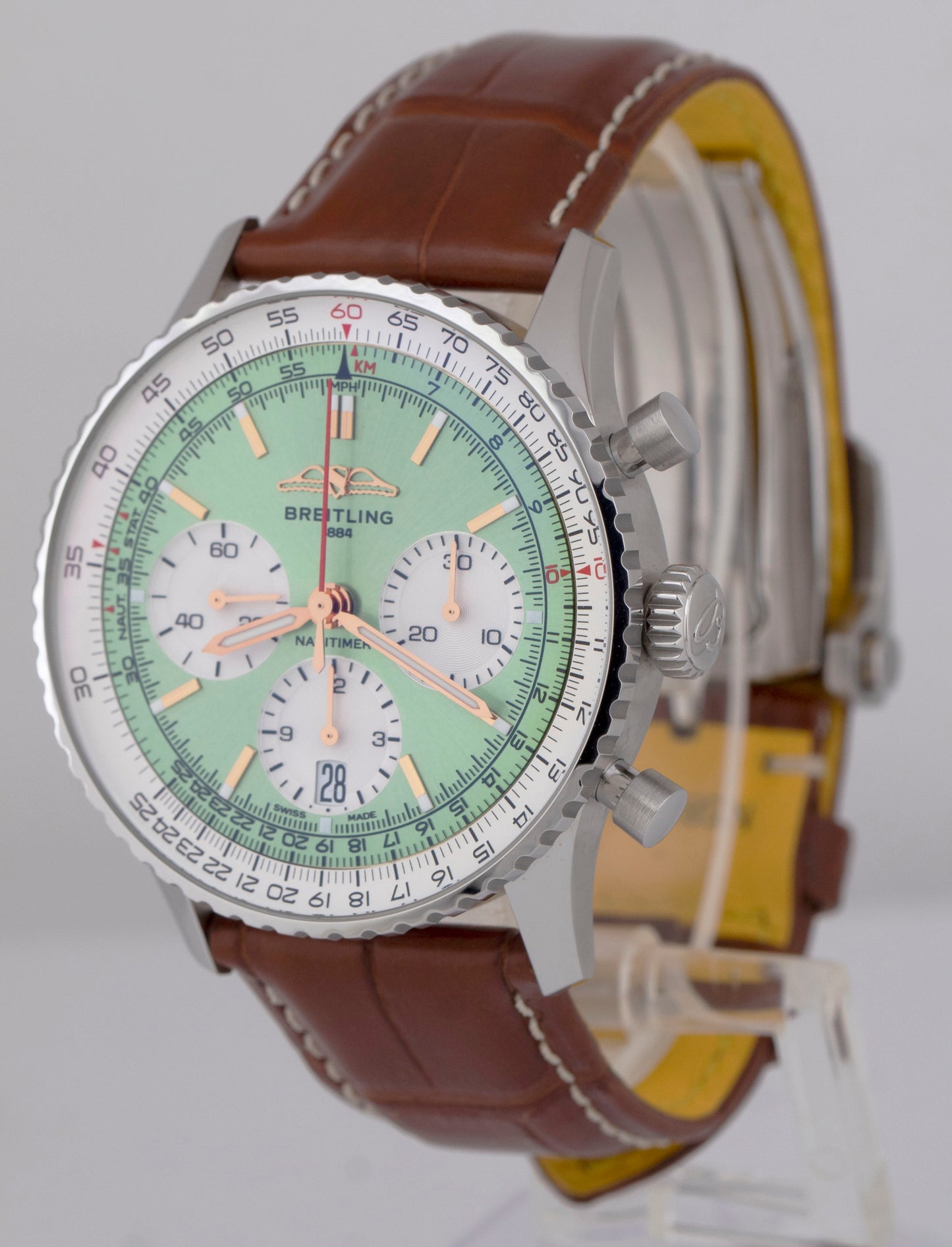 MINT PAPERS Breitling Navitimer B01 GREEN 41mm Steel Chronograph AB0139 BOX