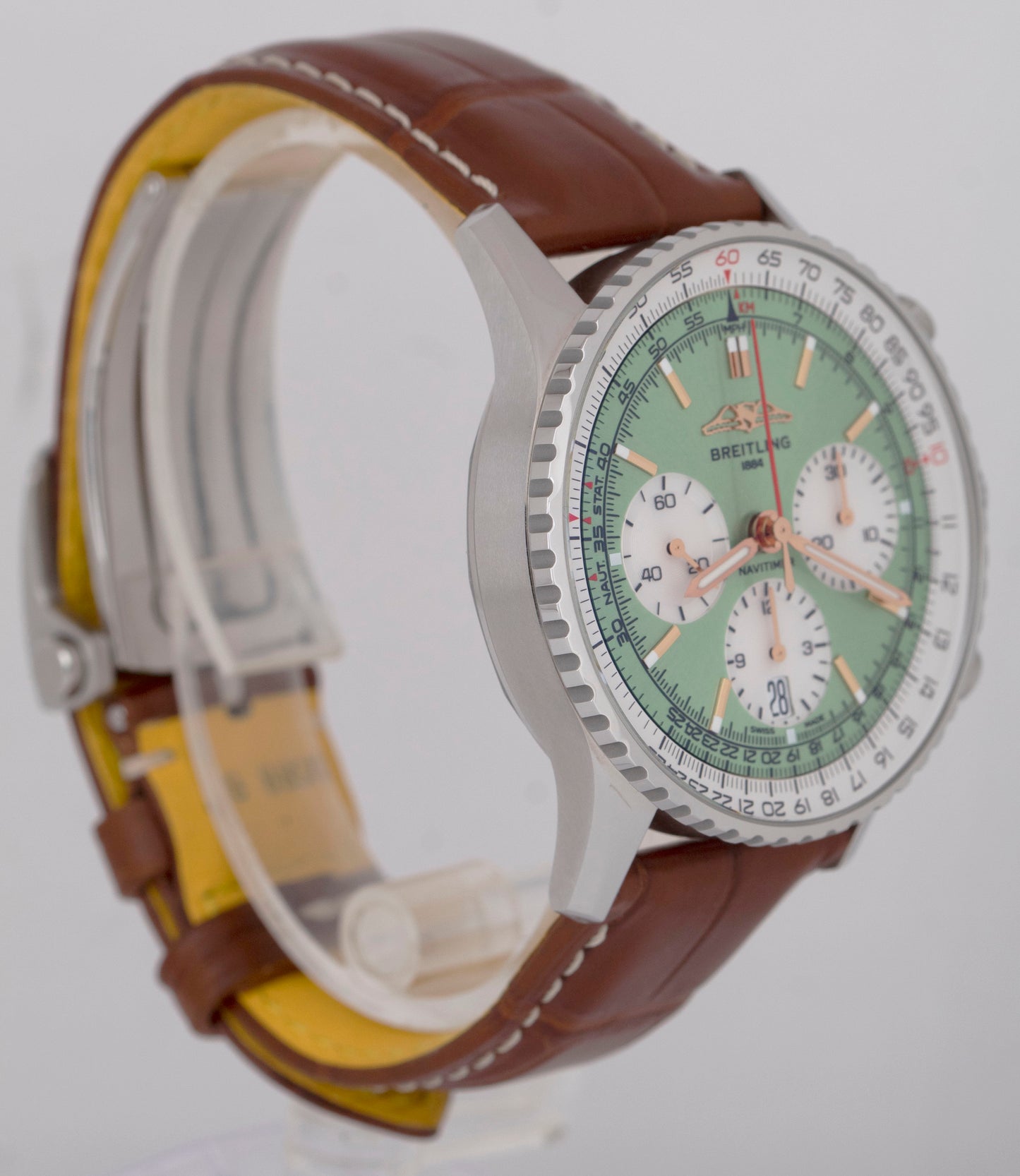 MINT PAPERS Breitling Navitimer B01 GREEN 41mm Steel Chronograph AB0139 BOX