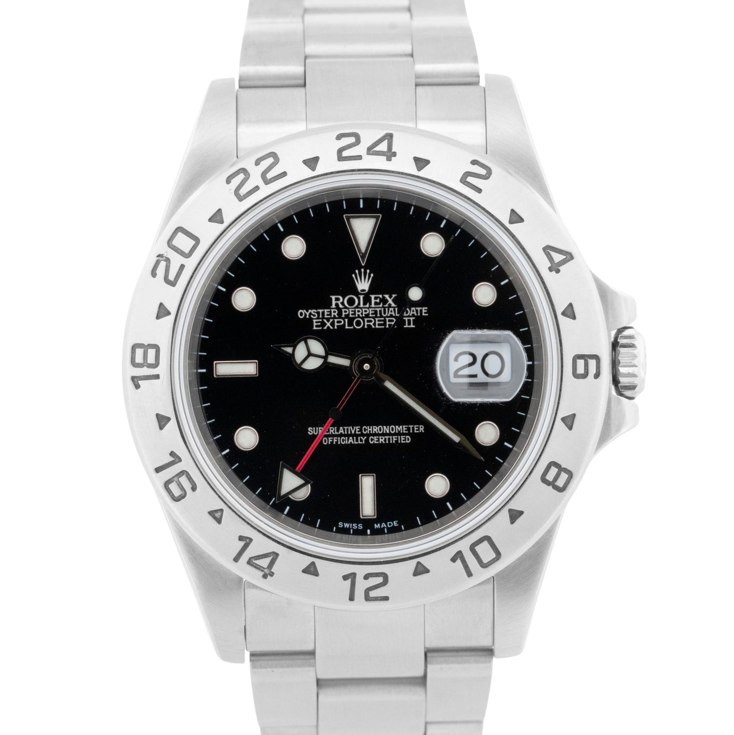 Rolex Explorer II Black 16570 SOLID END LINK 40mm Red GMT Stainless Steel Watch