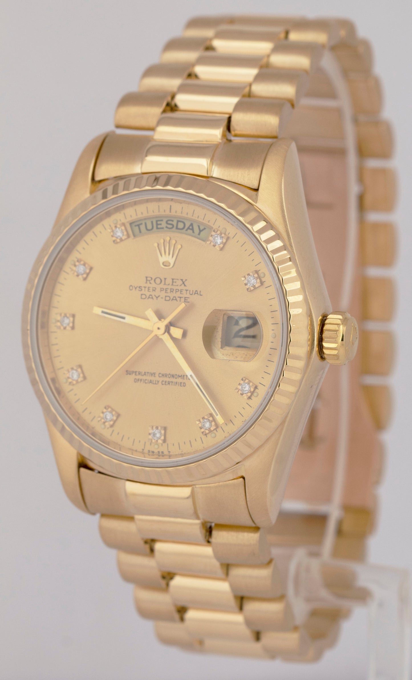 Rolex Day-Date President 36mm DIAMOND Fluted Solid 18K Yellow Gold Watch 18038