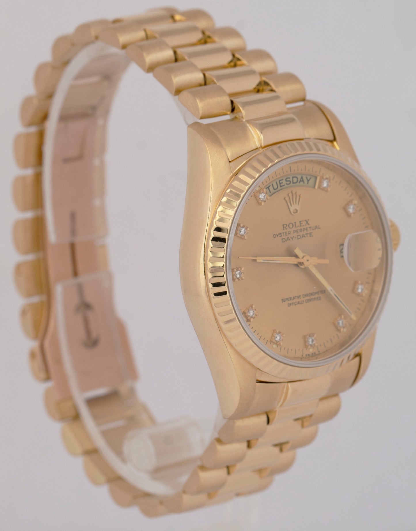 Rolex Day-Date President 36mm DIAMOND Fluted Solid 18K Yellow Gold Watch 18038