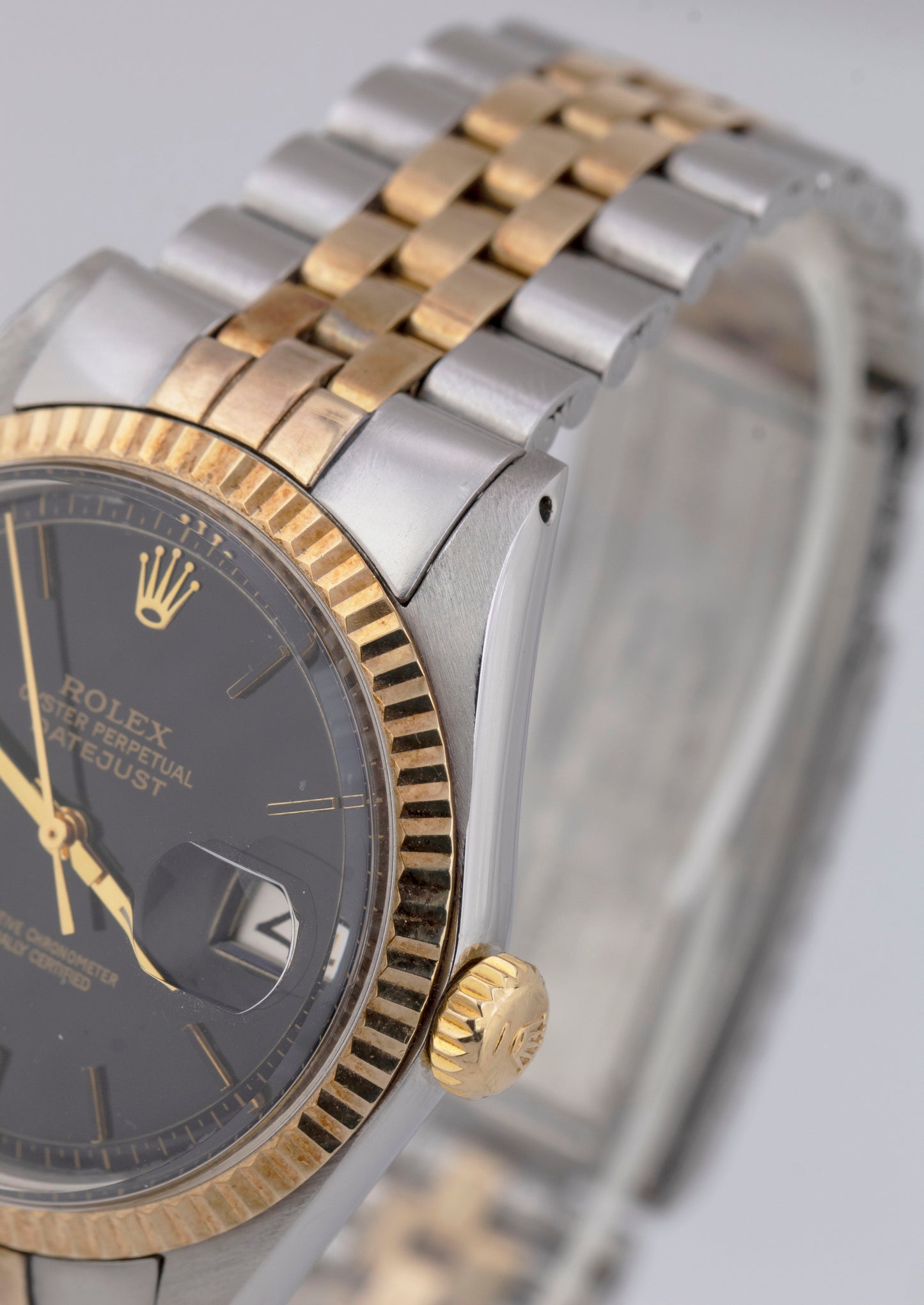 TOP CONDITION 1971 Rolex DateJust 36mm Black 14K Gold Two-Tone Steel Watch 1601