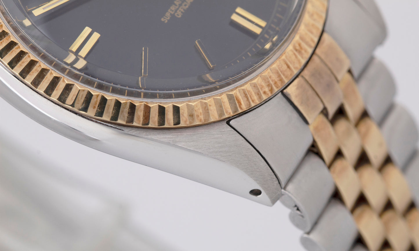 TOP CONDITION 1971 Rolex DateJust 36mm Black 14K Gold Two-Tone Steel Watch 1601
