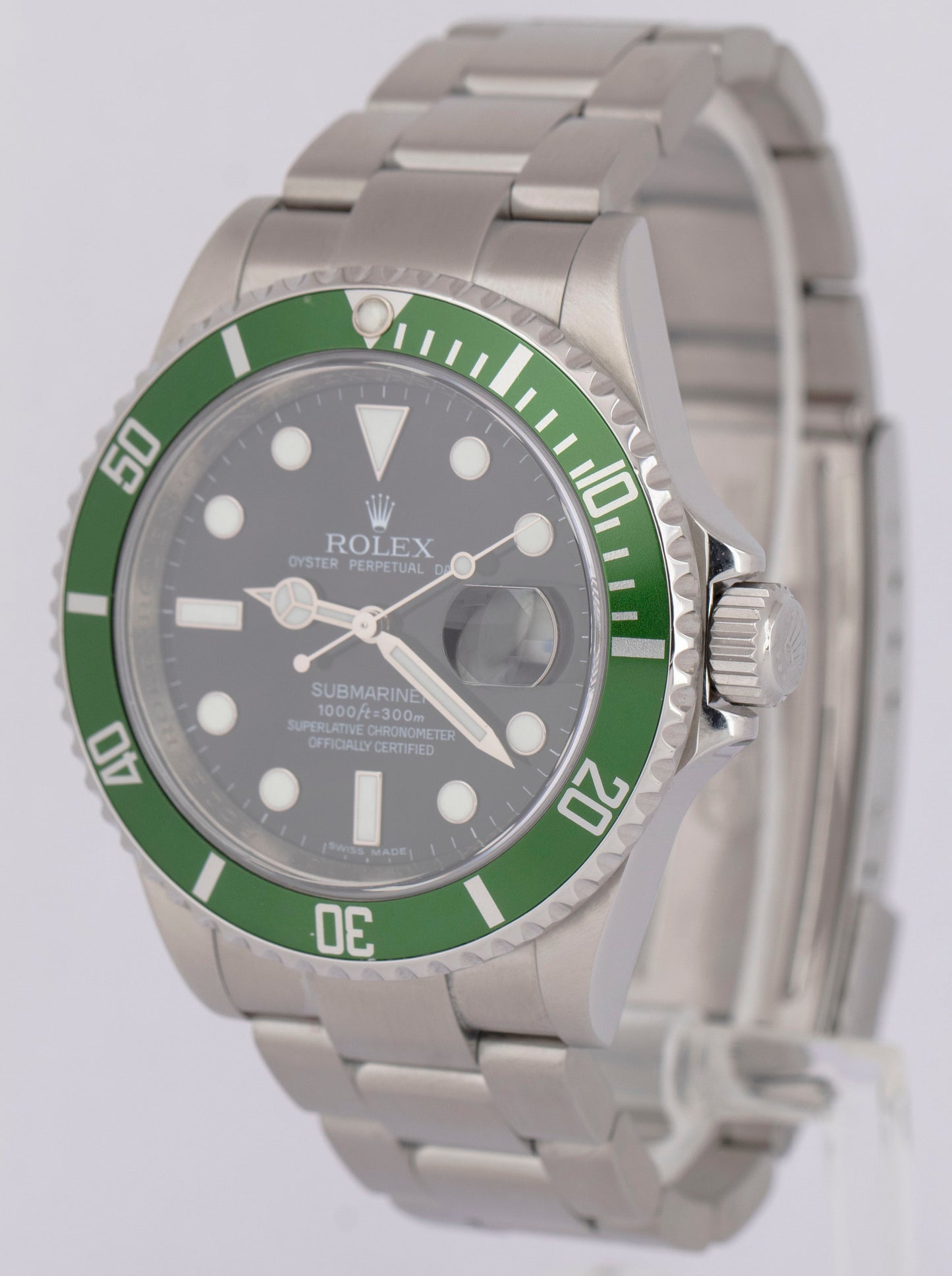 MINT 2008 PAPERS Rolex Submariner Date 40mm KERMIT Green Stainless 16610 LV BOX