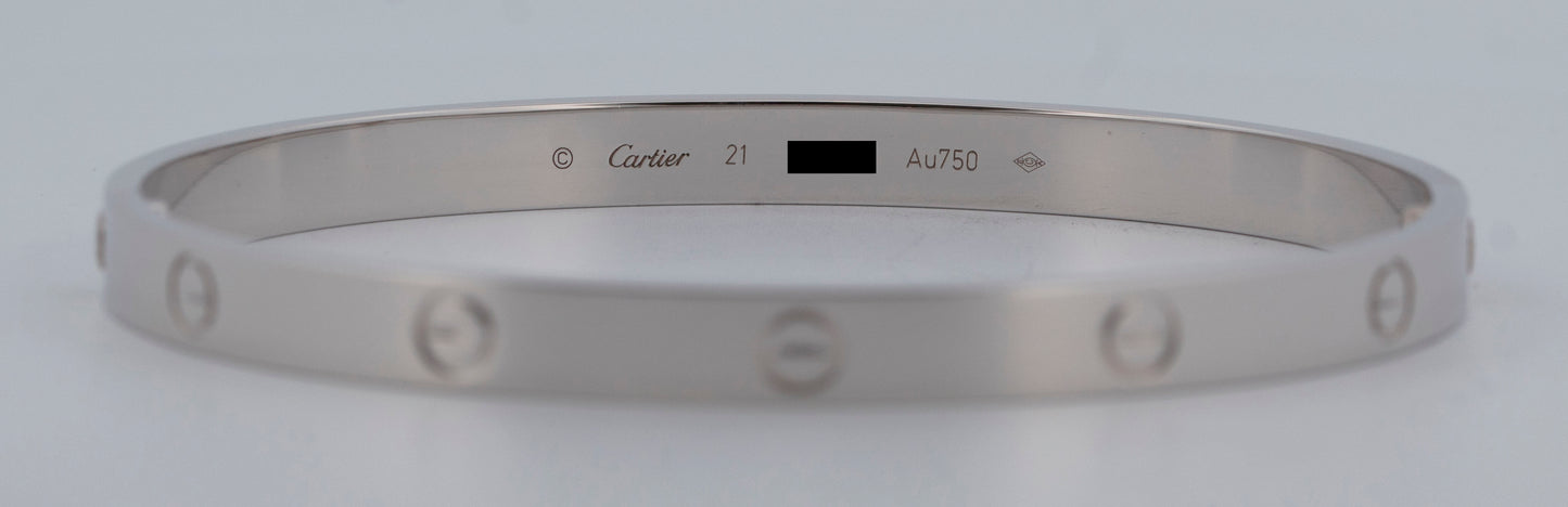 MINT PAPERS Cartier LOVE Bracelet Size 21 Solid 18K White Gold AU 750 BOX