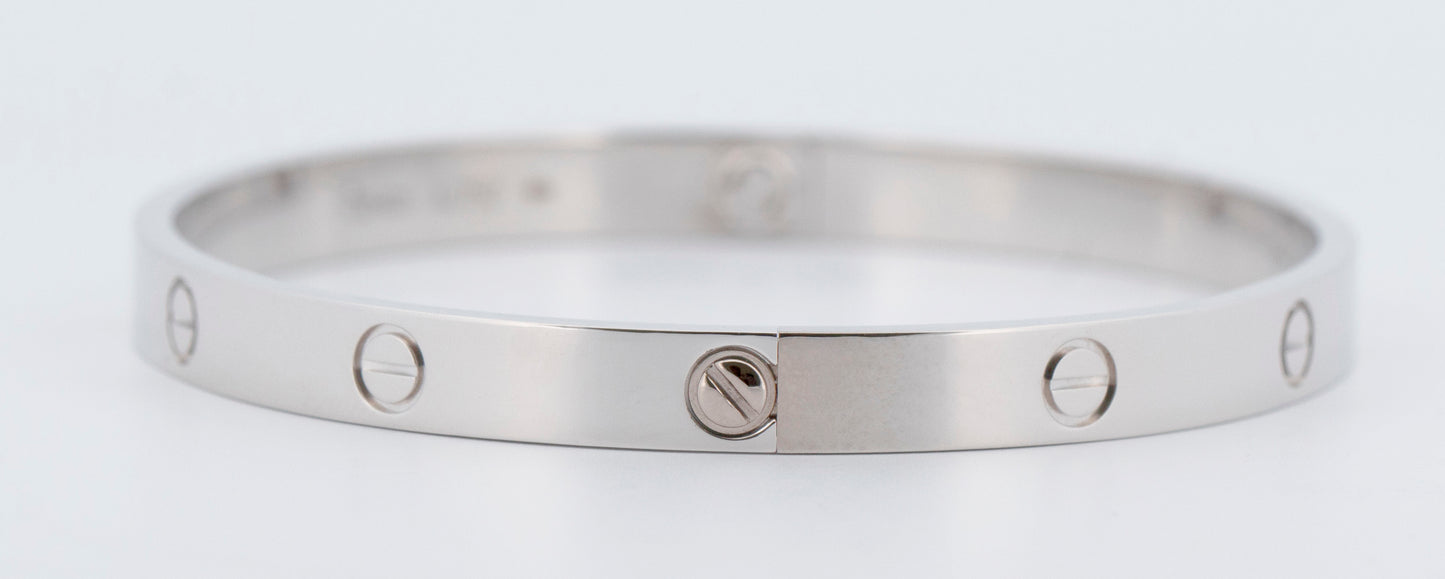 MINT PAPERS Cartier LOVE Bracelet Size 21 Solid 18K White Gold AU 750 BOX