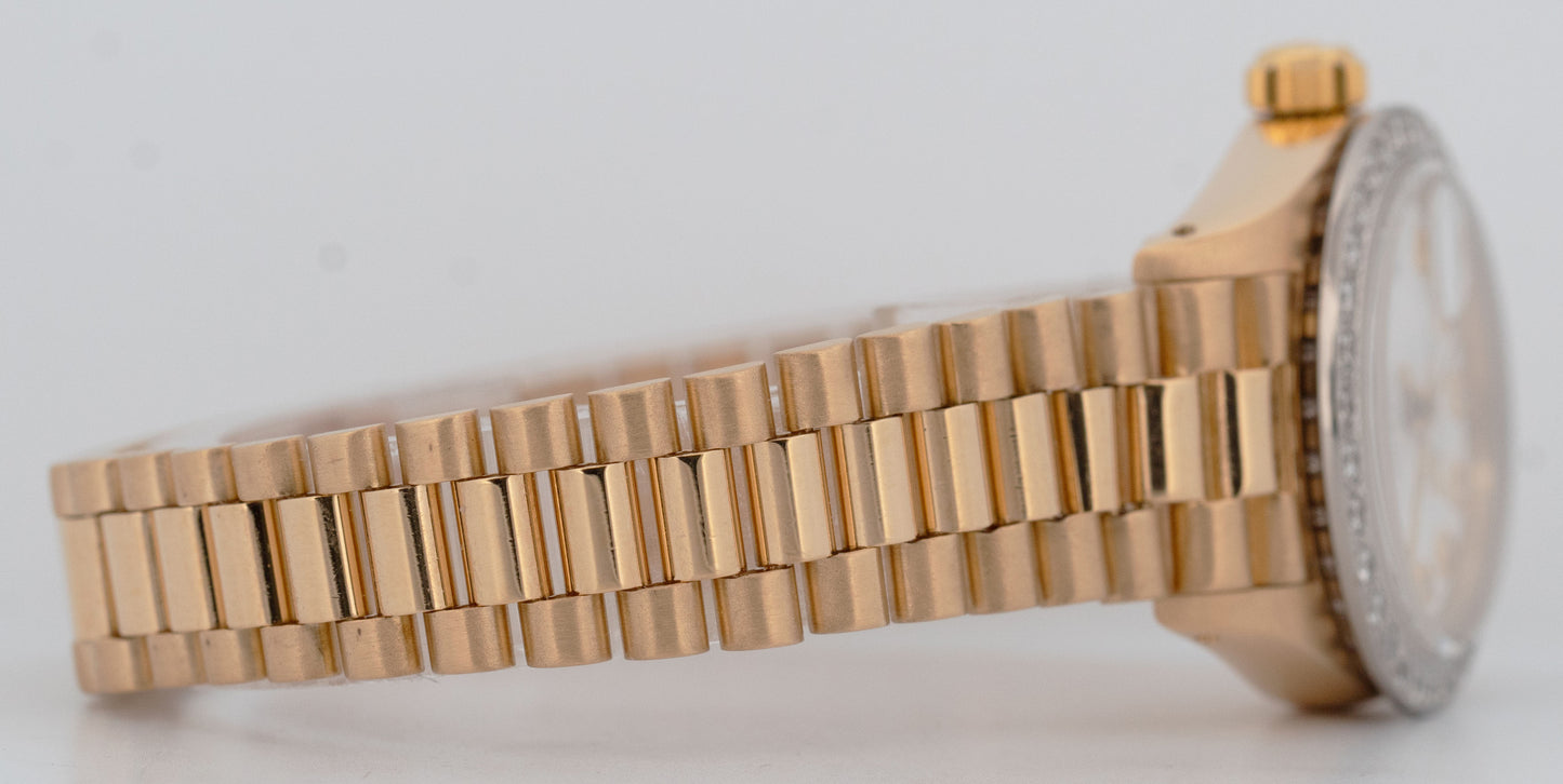 PAPERS Ladies Rolex DateJust President 26mm WHITE DIAMOND Gold 6917 Watch BOX
