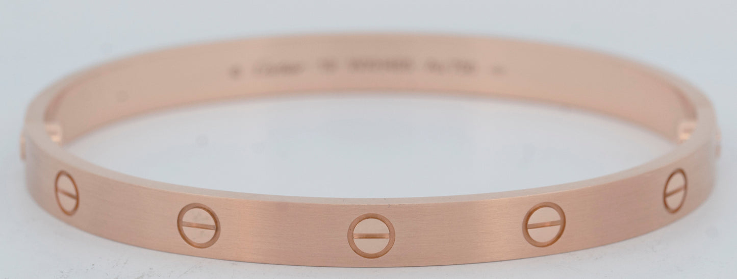 MINT 2024 PAPERS Cartier LOVE Bracelet BRUSHED 18K ROSE Gold Size 19 AU 750 BOX