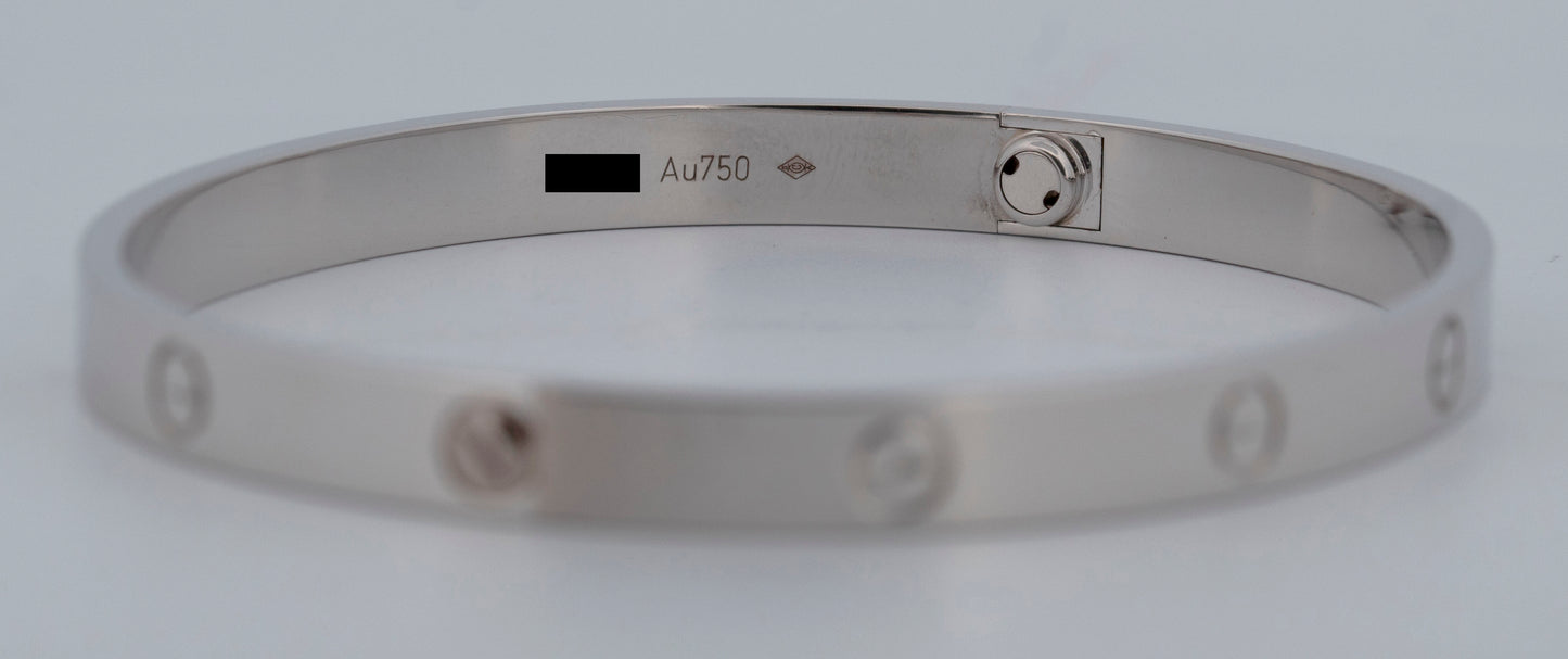 MINT PAPERS Cartier LOVE Bracelet Size 21 Solid 18K White Gold AU 750 BOX