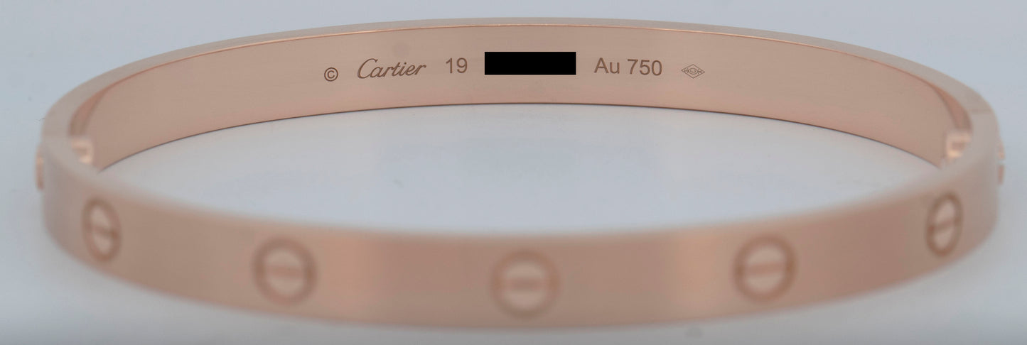 MINT 2024 PAPERS Cartier LOVE Bracelet BRUSHED 18K ROSE Gold Size 19 AU 750 BOX