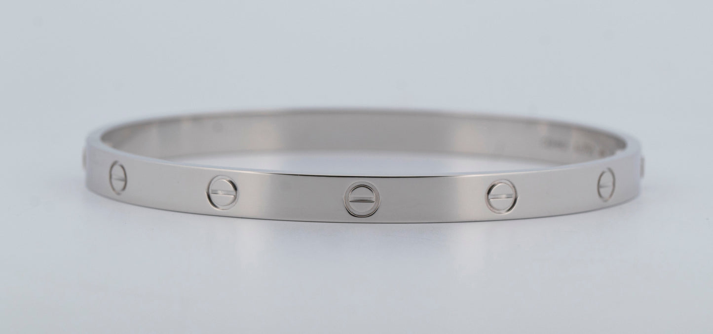 MINT PAPERS Cartier LOVE Bracelet Size 21 Solid 18K White Gold AU 750 BOX
