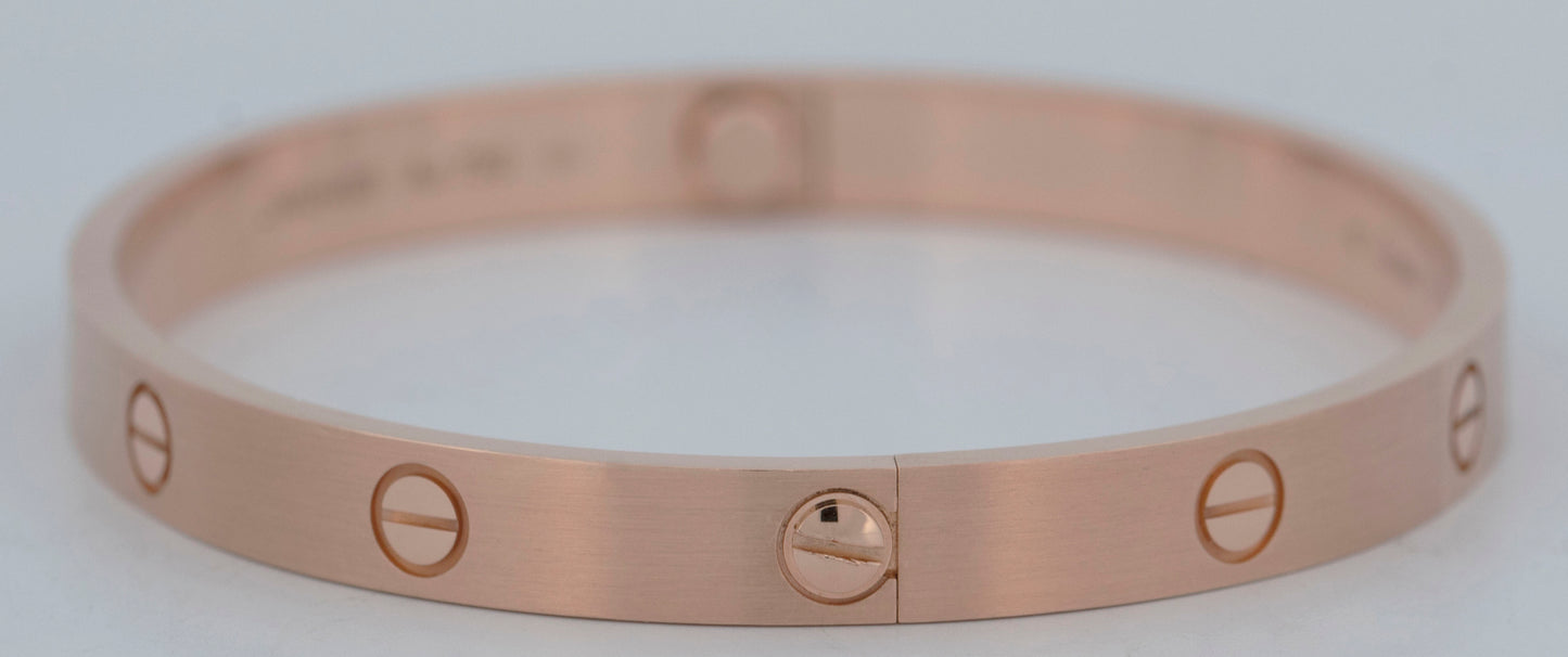 MINT 2024 PAPERS Cartier LOVE Bracelet BRUSHED 18K ROSE Gold Size 19 AU 750 BOX