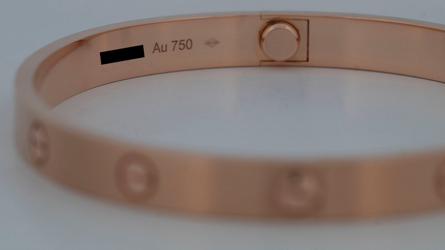 MINT 2024 PAPERS Cartier LOVE Bracelet BRUSHED 18K ROSE Gold Size 19 AU 750 BOX