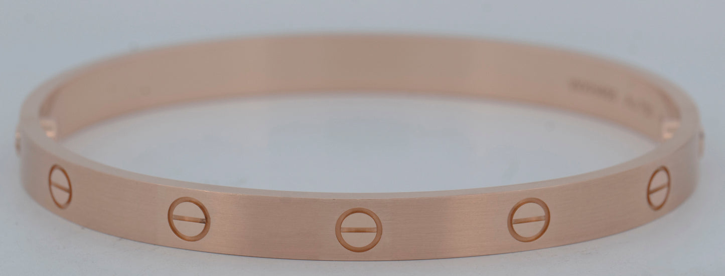 MINT 2024 PAPERS Cartier LOVE Bracelet BRUSHED 18K ROSE Gold Size 19 AU 750 BOX