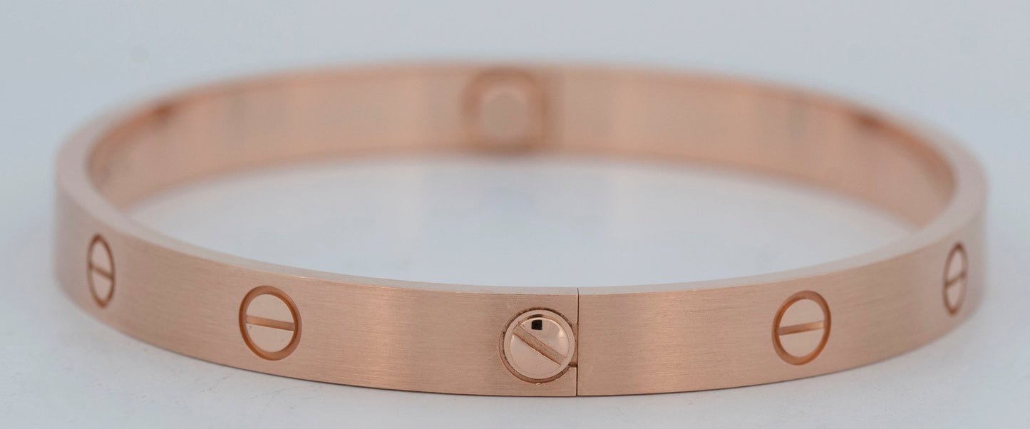 MINT 2024 PAPERS Cartier LOVE Bracelet BRUSHED 18K ROSE Gold Size 19 AU 750 BOX