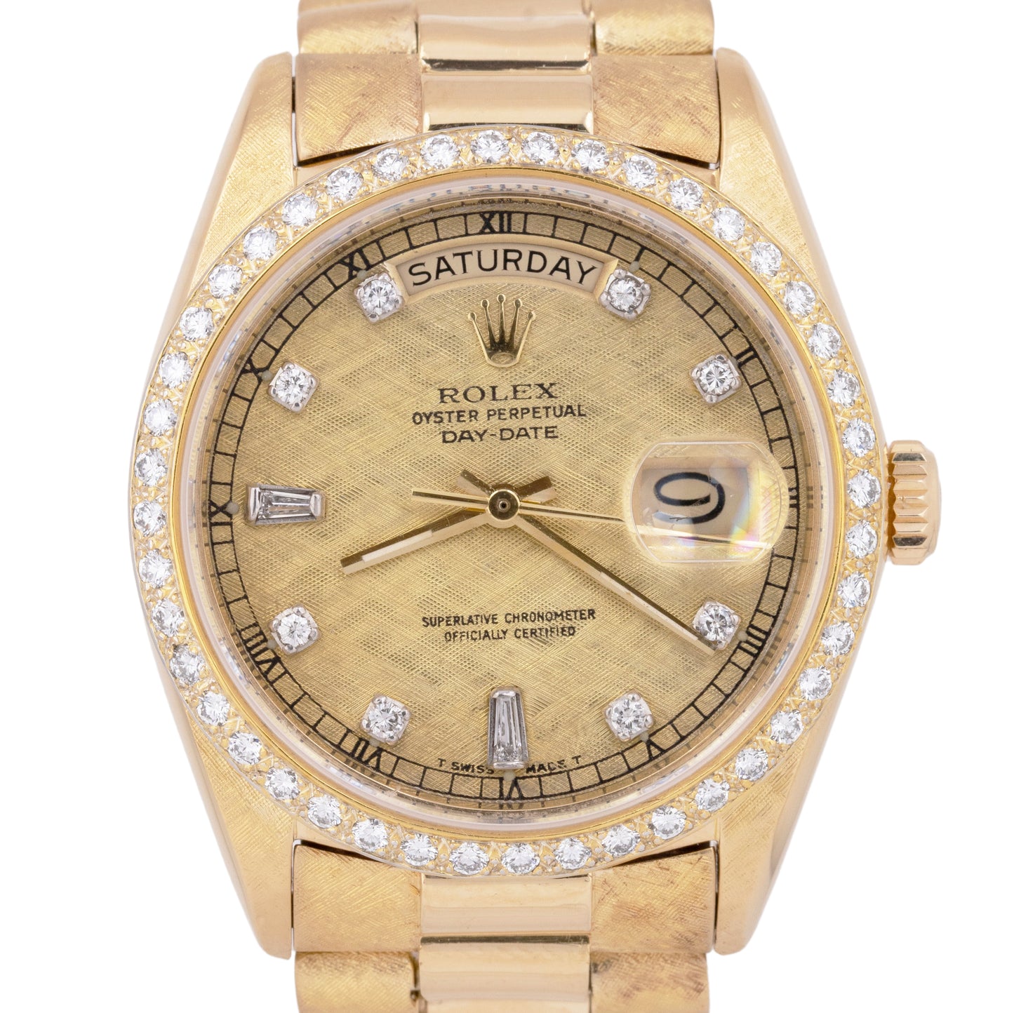 PAPERS Rolex Day-Date President Florentine 36mm DIAMOND 18K Gold Watch 18038 BOX