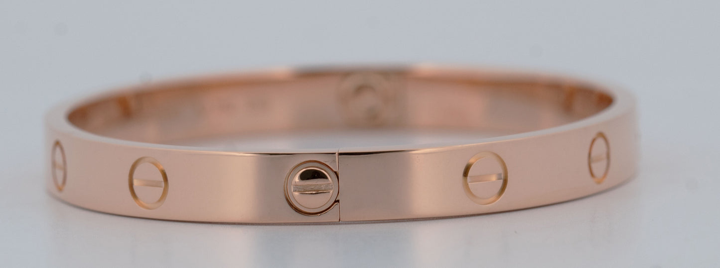 PAPERS Cartier LOVE Bracelet 18K ROSE Gold Size 17 AU 750 Screwdriver Band BOX
