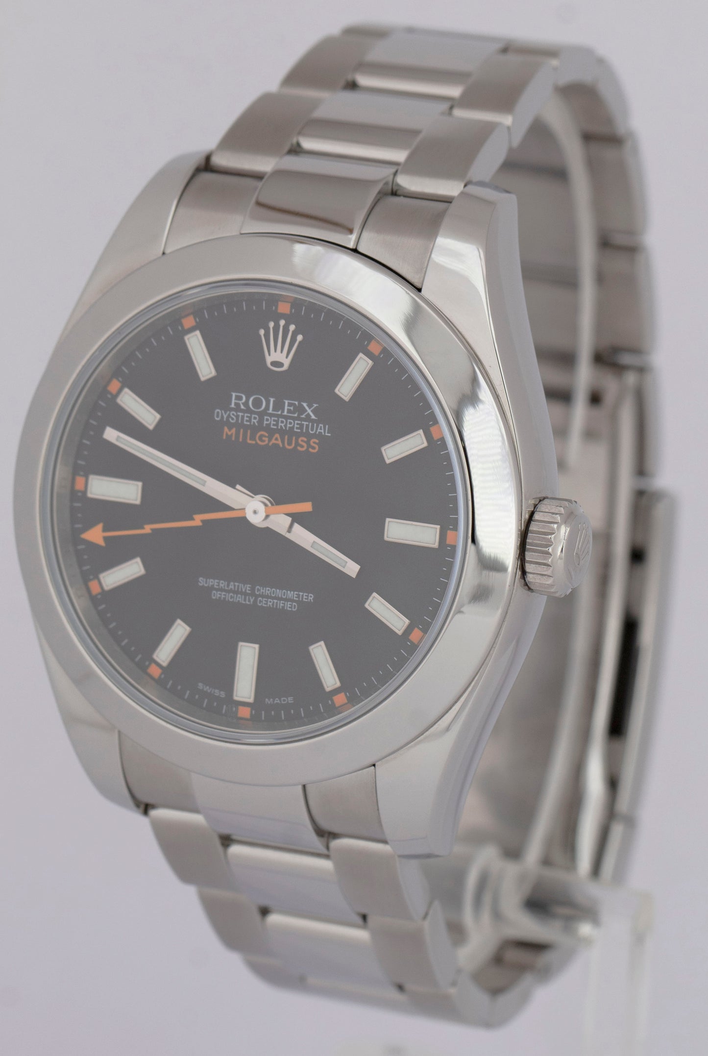 MINT PAPERS Rolex Milgauss 116400 Black Orange 40mm Stainless Steel Watch BOX
