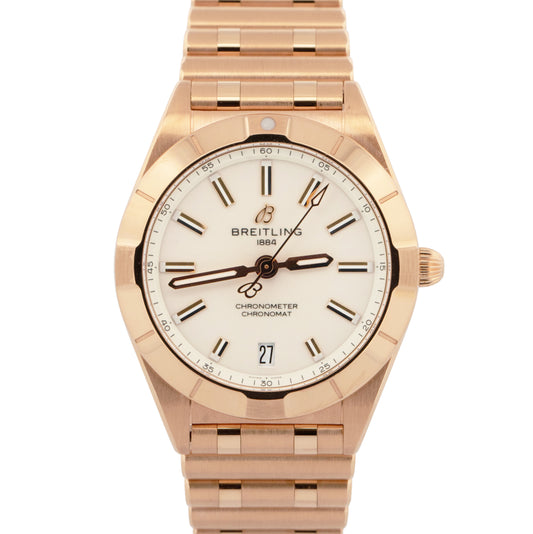 PAPERS Breitling Chronomat 32mm 18K Rose Gold R77310 White Quartz Date Watch BOX