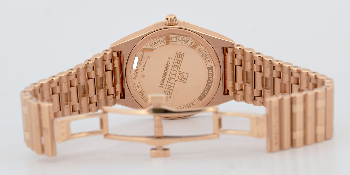 PAPERS Breitling Chronomat 32mm 18K Rose Gold R77310 White Quartz Date Watch BOX