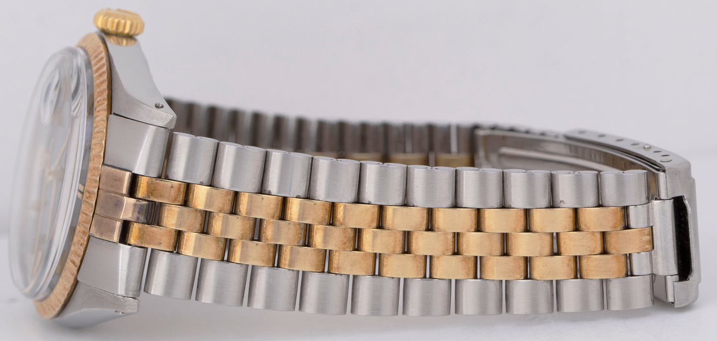 TOP CONDITION 1971 Rolex DateJust 36mm Black 14K Gold Two-Tone Steel Watch 1601