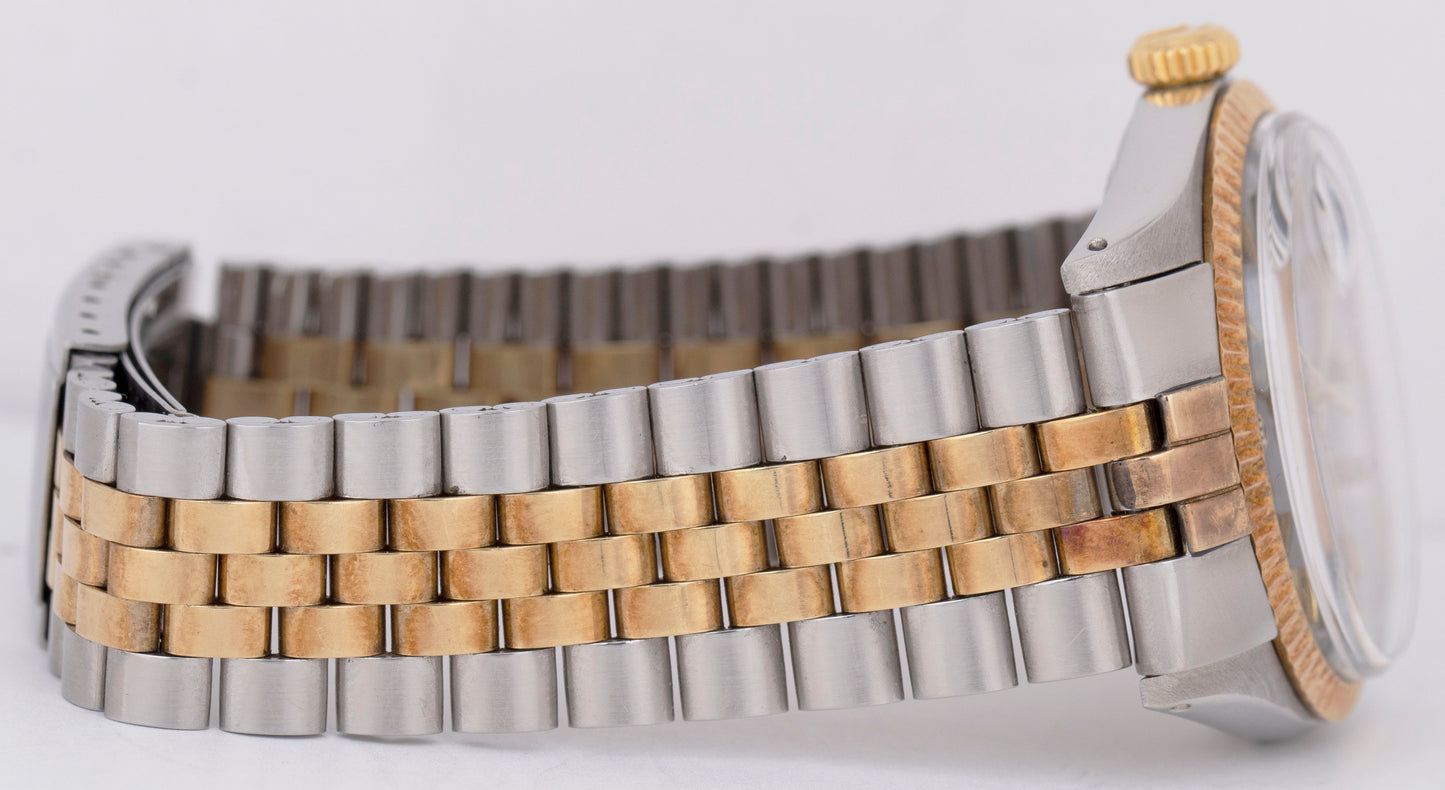 TOP CONDITION 1971 Rolex DateJust 36mm Black 14K Gold Two-Tone Steel Watch 1601
