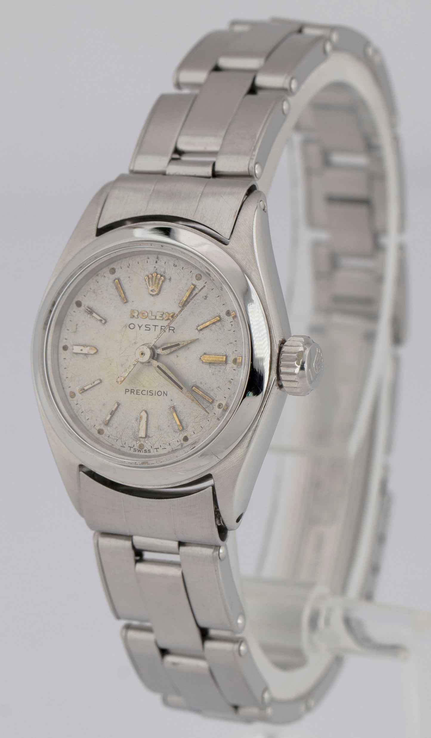 1965 PAPERS Ladies Rolex Oysterdate Precision 24mm Manual 6410 Steel Watch BOX
