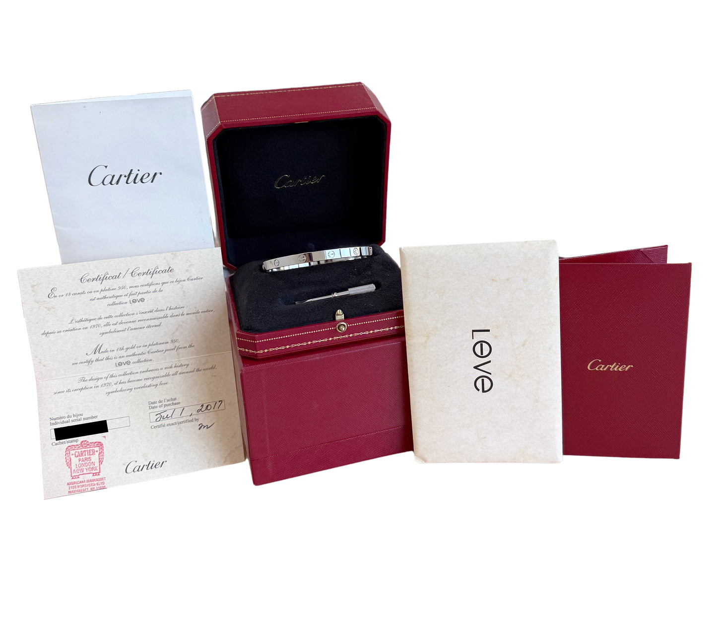 MINT PAPERS Cartier LOVE Bracelet Size 21 Solid 18K White Gold AU 750 BOX