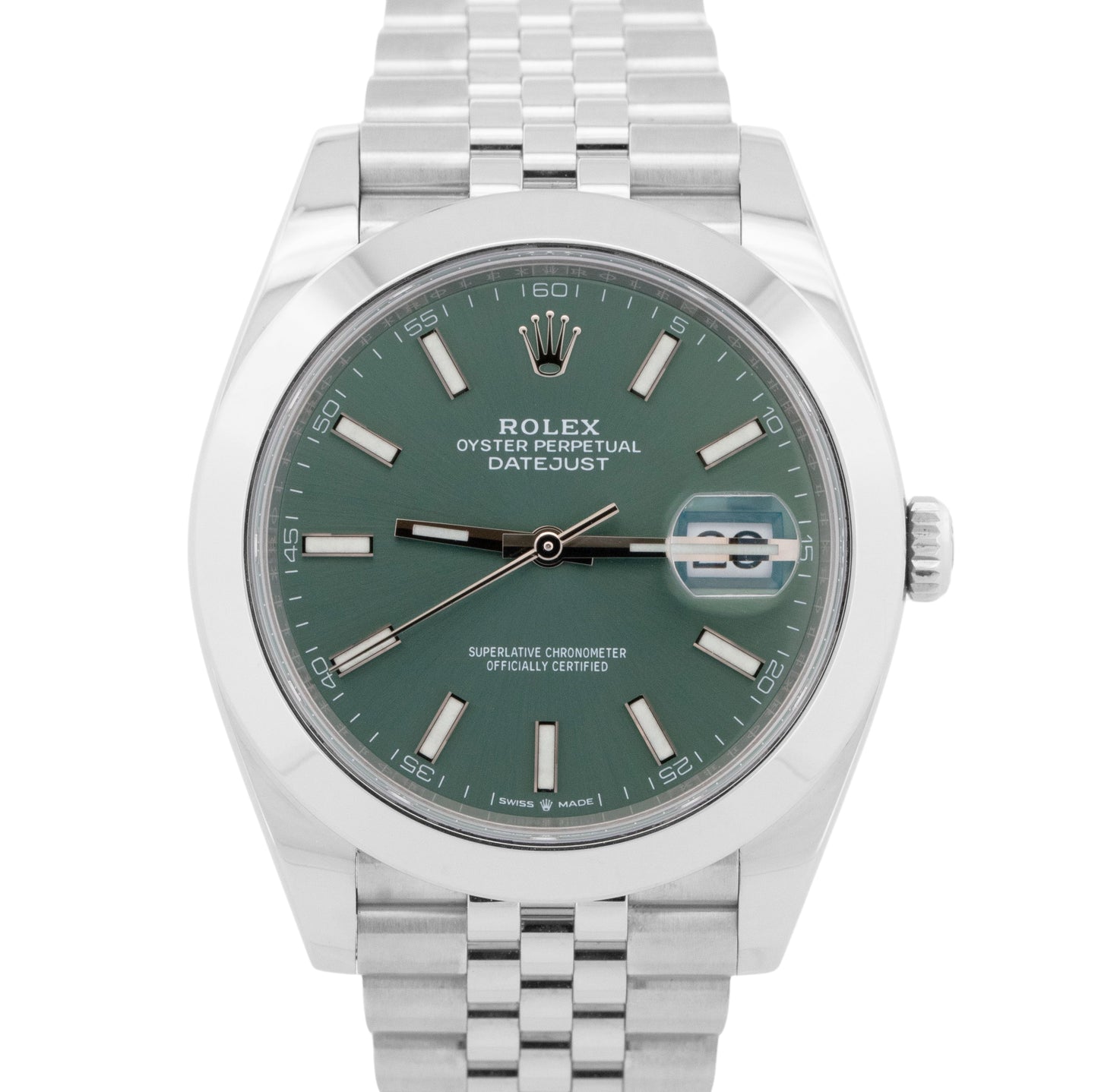 PAPERS Rolex DateJust 41 MINT GREEN Stainless JUBILEE 41mm 126300 Watch BOX