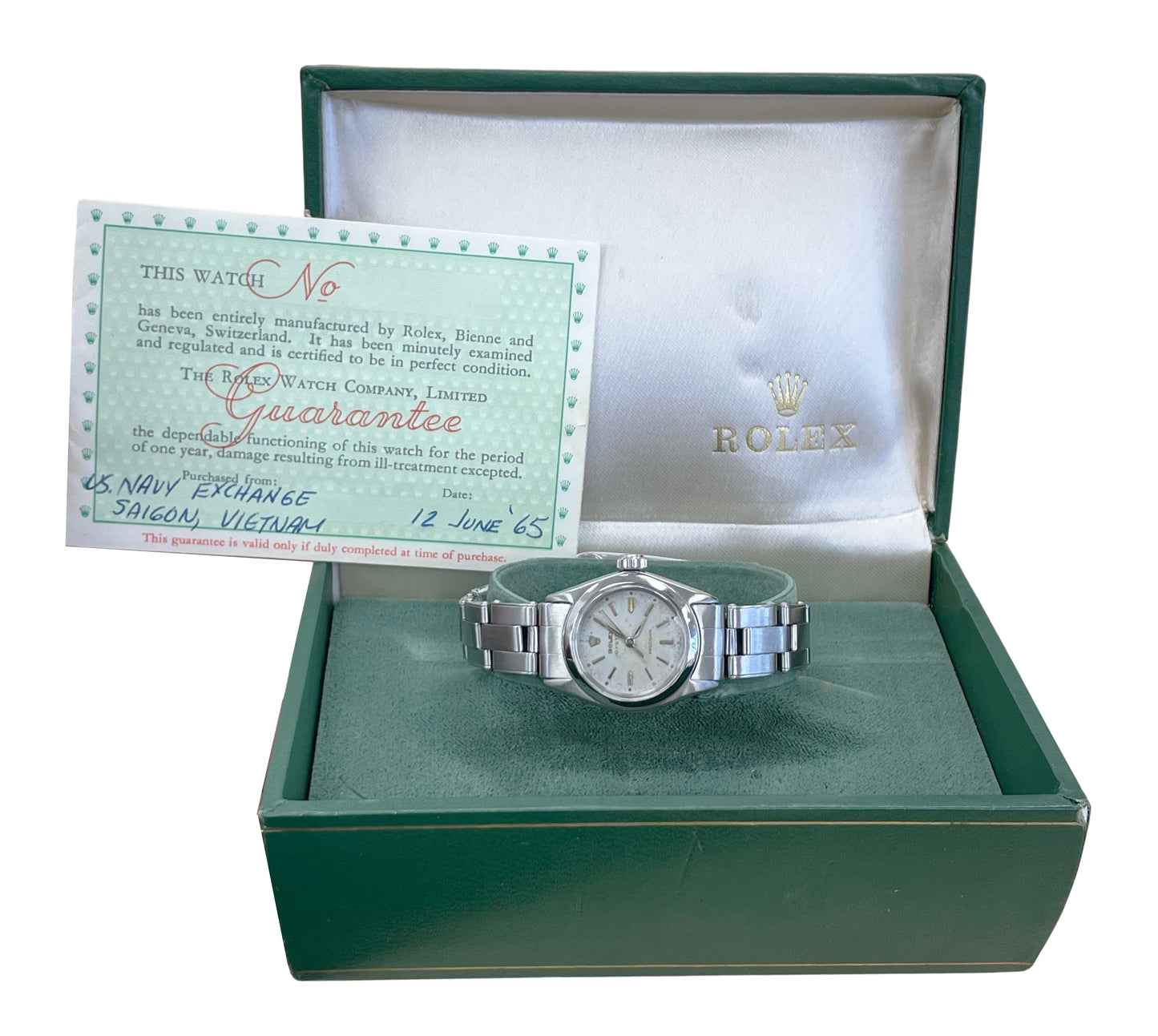 1965 PAPERS Ladies Rolex Oysterdate Precision 24mm Manual 6410 Steel Watch BOX