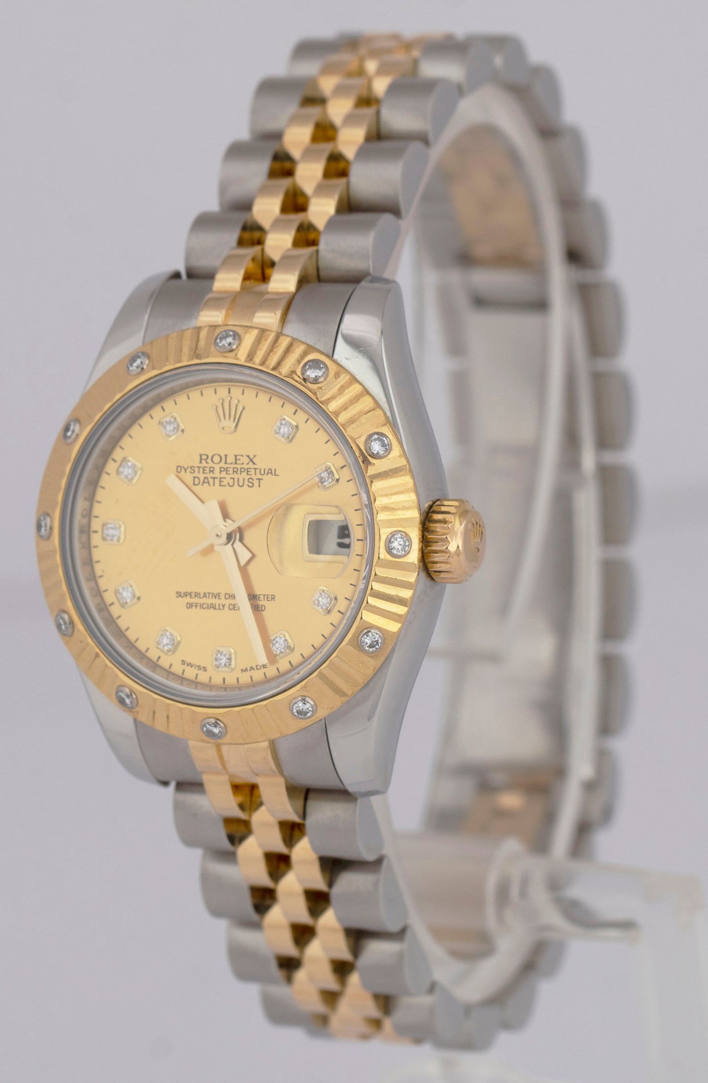 PAPERS Rolex DateJust 26mm FACTORY DIAMOND CHAMPAGNE MOP 179313 Gold JUBILEE BOX