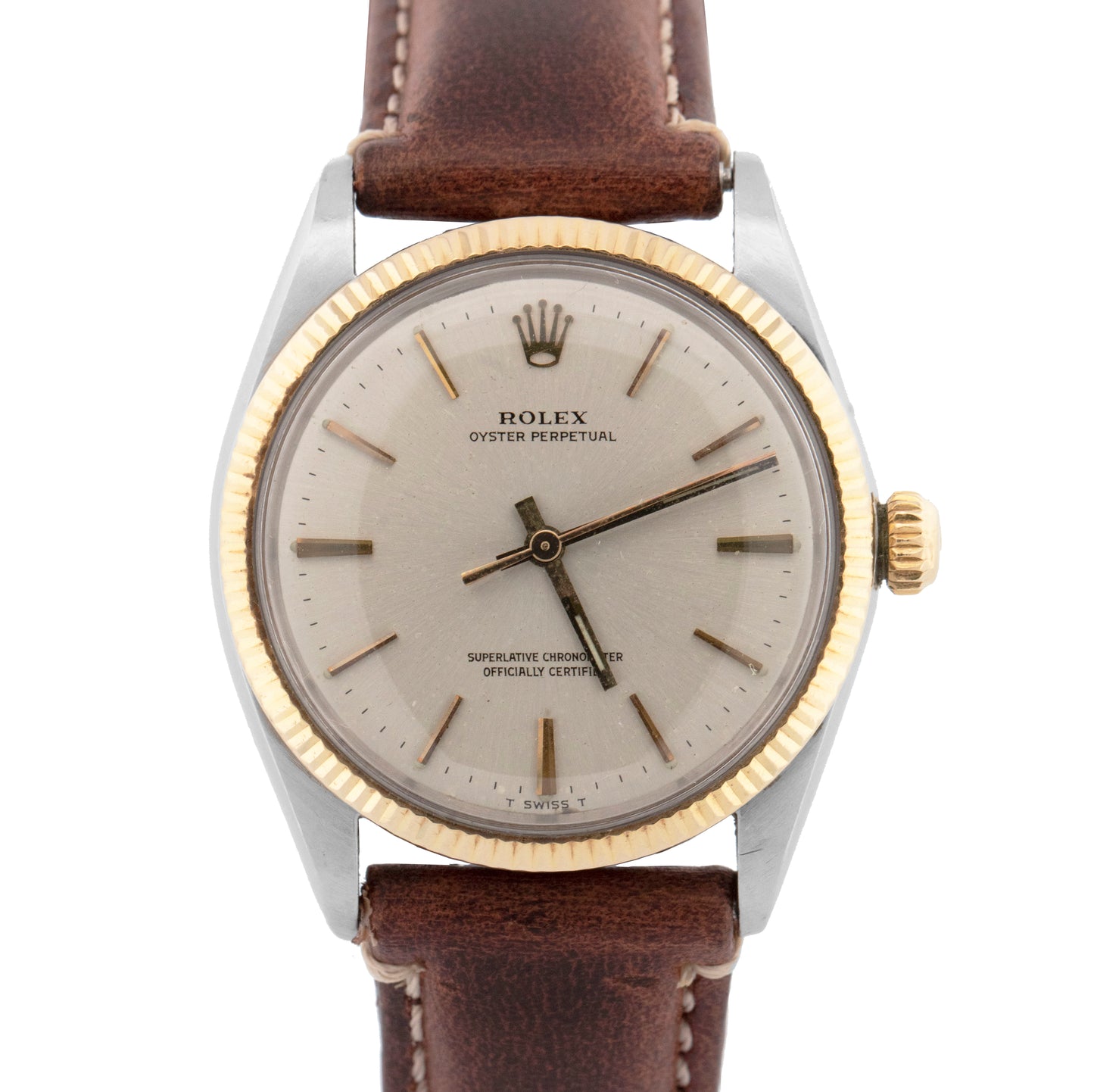 VINTAGE 1968 Rolex Oyster Perpetual SILVER 18K Yellow Gold Automatic 34mm 1003