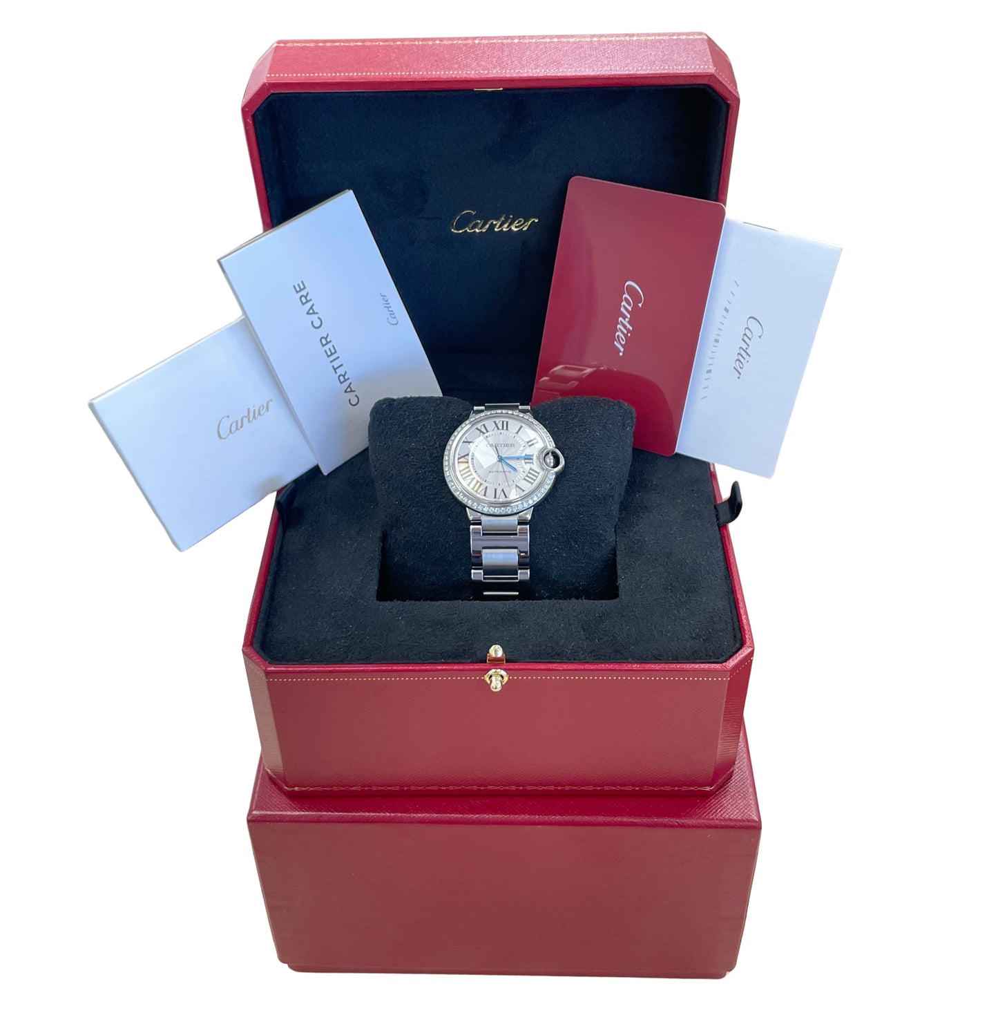 MINT PAPERS Cartier Ballon Bleu FACTORY DIAMOND W4BB0024 36mm 4372 Watch BOX