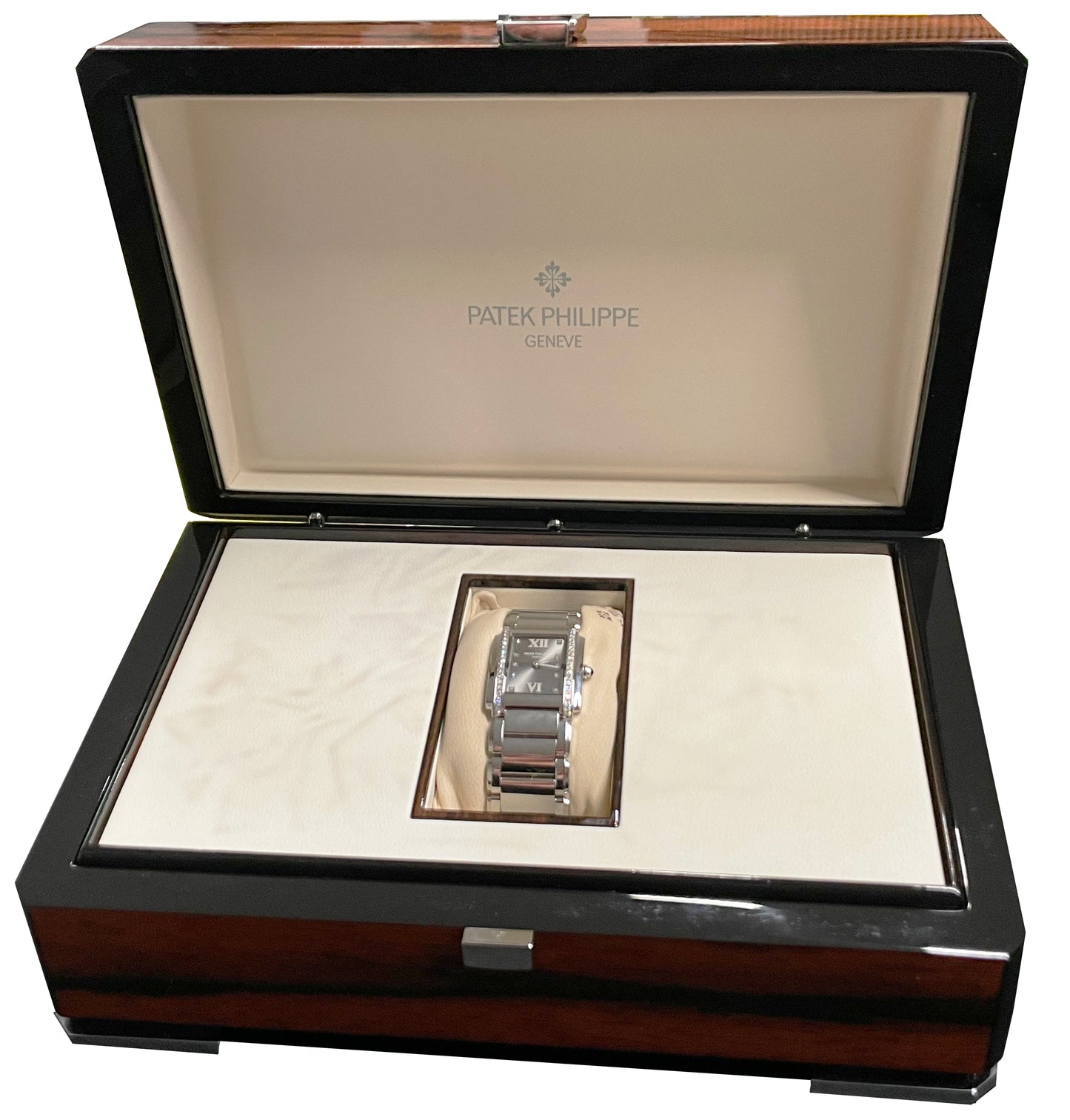 MINT PAPERS Ladies Patek Philippe Twenty-4 Grey 25mm Quartz Watch 4910/10 BOX