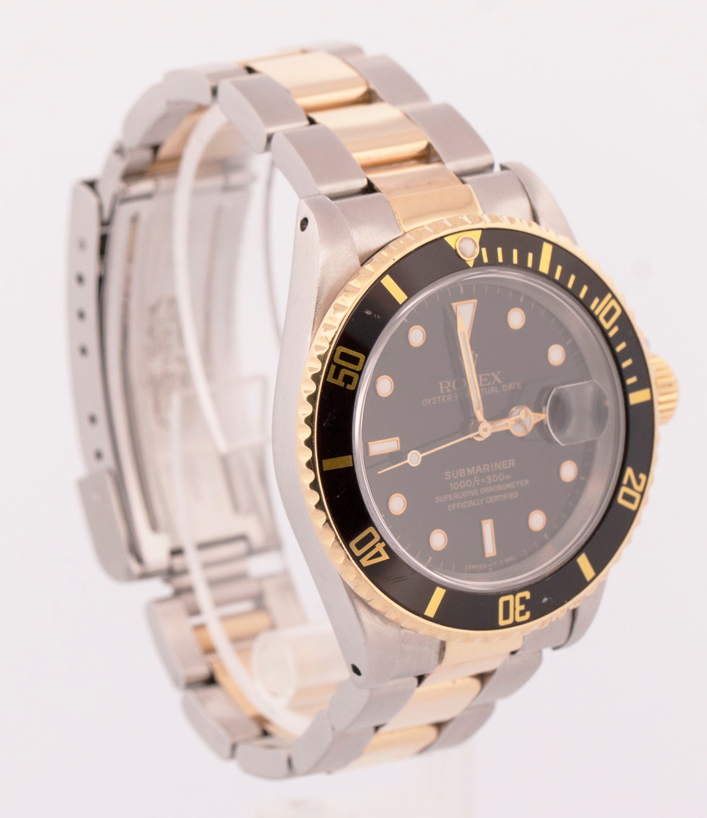 1993 Rolex Submariner Date 40mm BLACK 18K Yellow Gold Stainless 16613 LN Watch