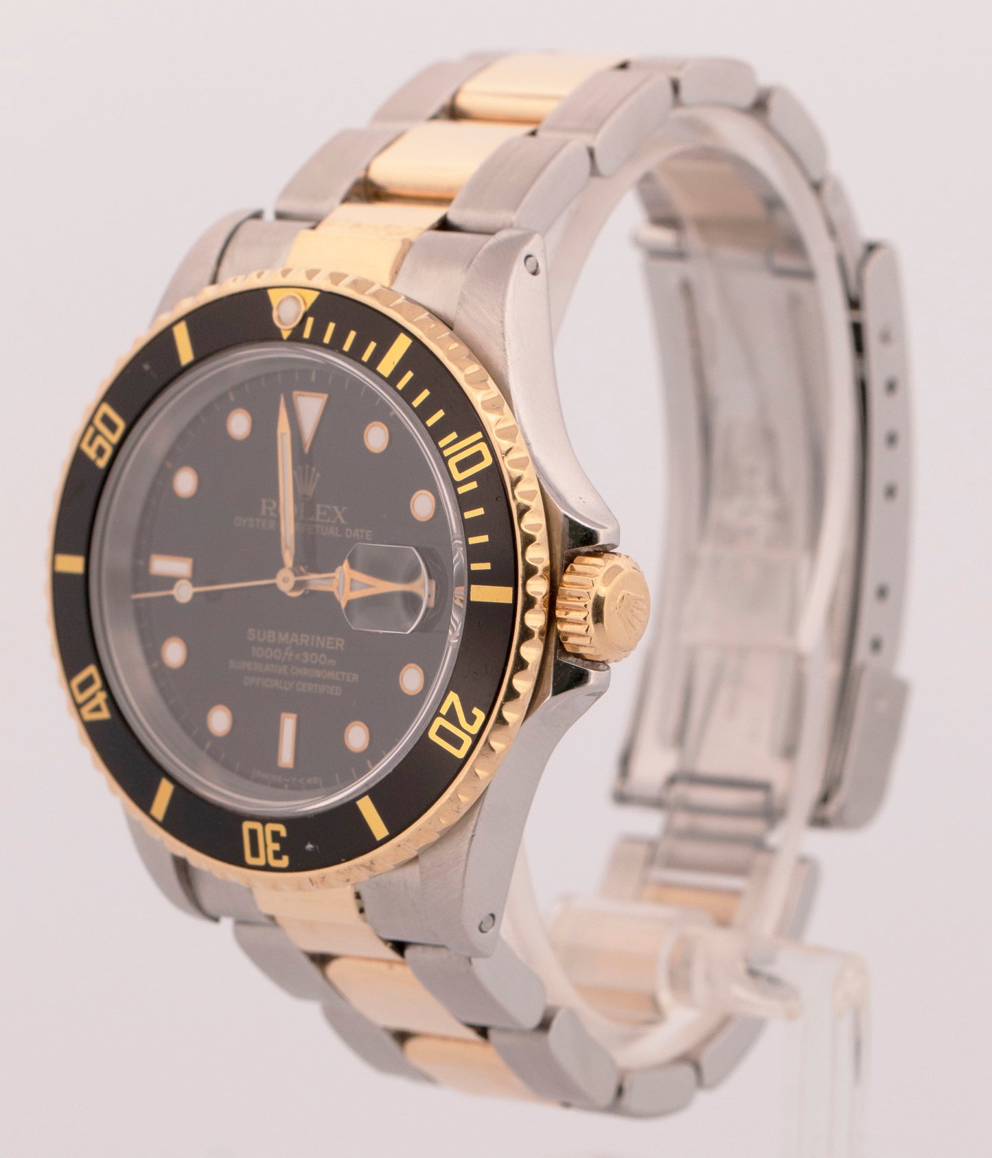 1993 Rolex Submariner Date 40mm BLACK 18K Yellow Gold Stainless 16613 LN Watch