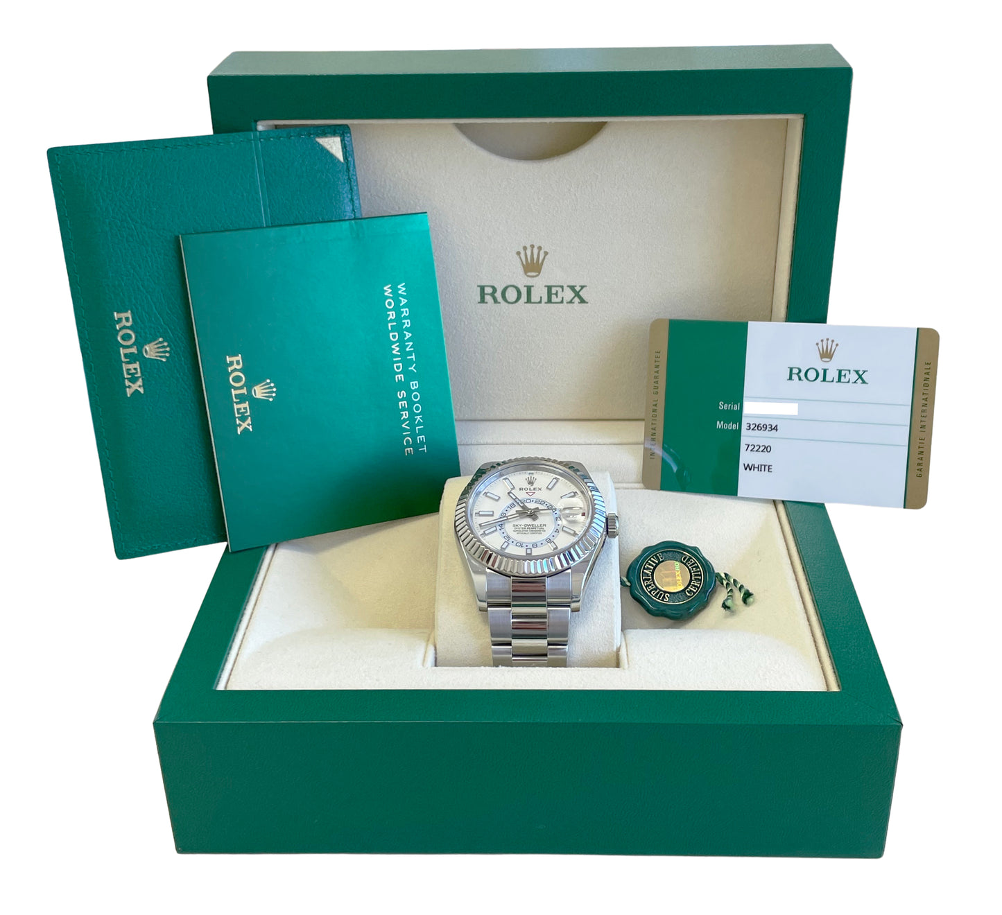 PAPERS Rolex Sky-Dweller WHITE Gold Stainless Steel 42mm 326934 Oyster Watch BOX