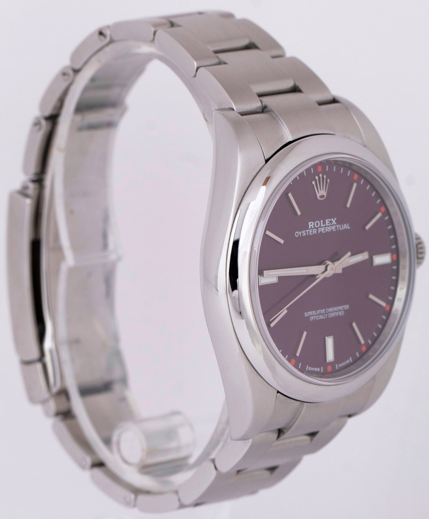 MINT PAPERS Rolex Oyster Perpetual Red GRAPE 39mm 114300 Steel Purple Watch BOX