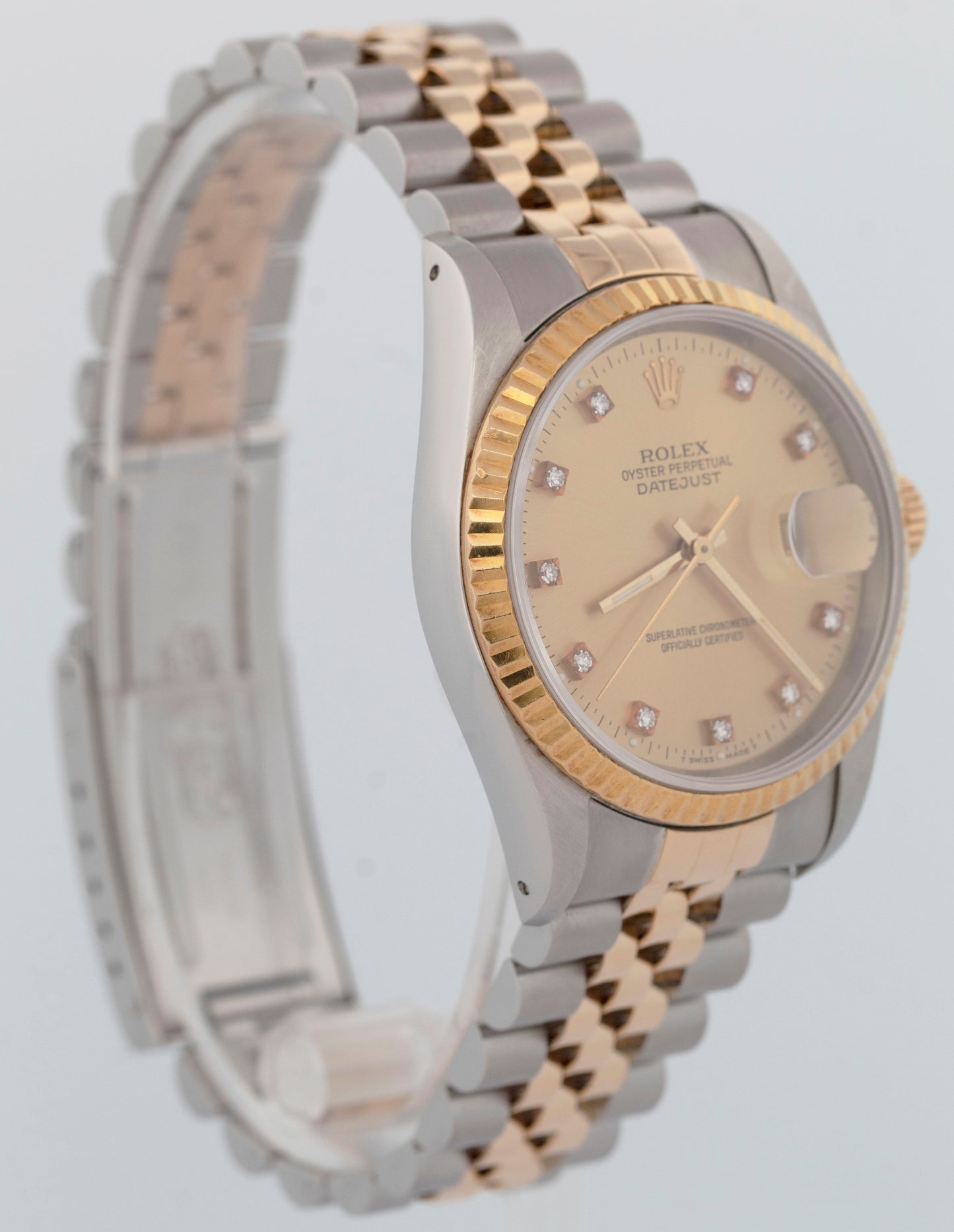 MINT 1990 Rolex DateJust 36mm FACTORY DIAMOND Champagne Jubilee 18K Watch 16233