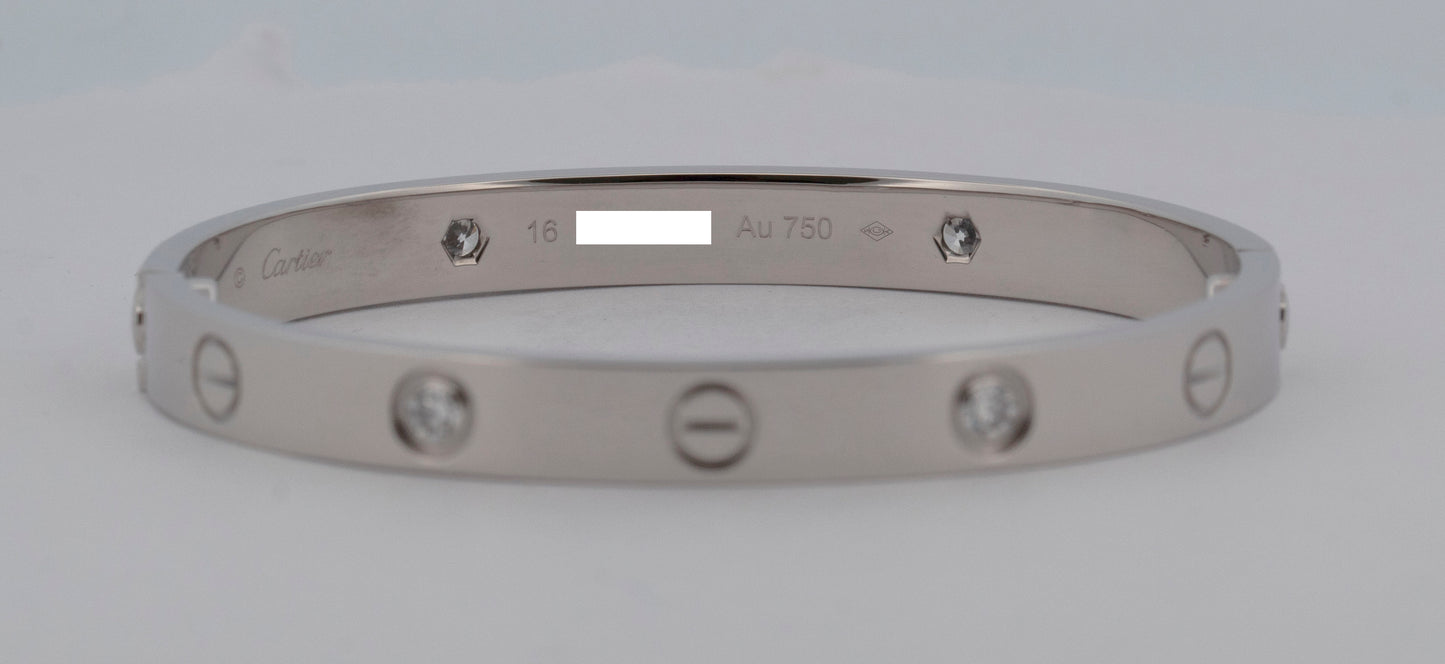 2024 PAPERS Cartier LOVE Bracelet Size 16 4 DIAMOND Solid 18K WHITE Gold AU 750