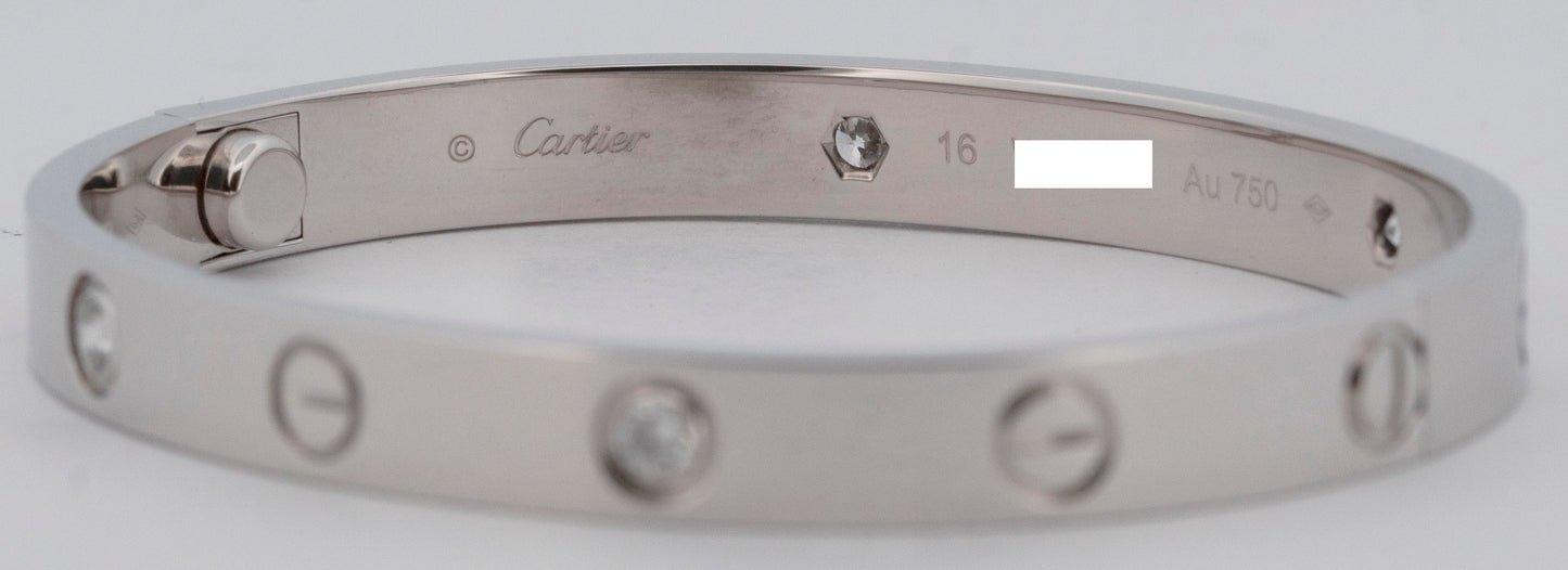 2024 PAPERS Cartier LOVE Bracelet Size 16 4 DIAMOND Solid 18K WHITE Gold AU 750