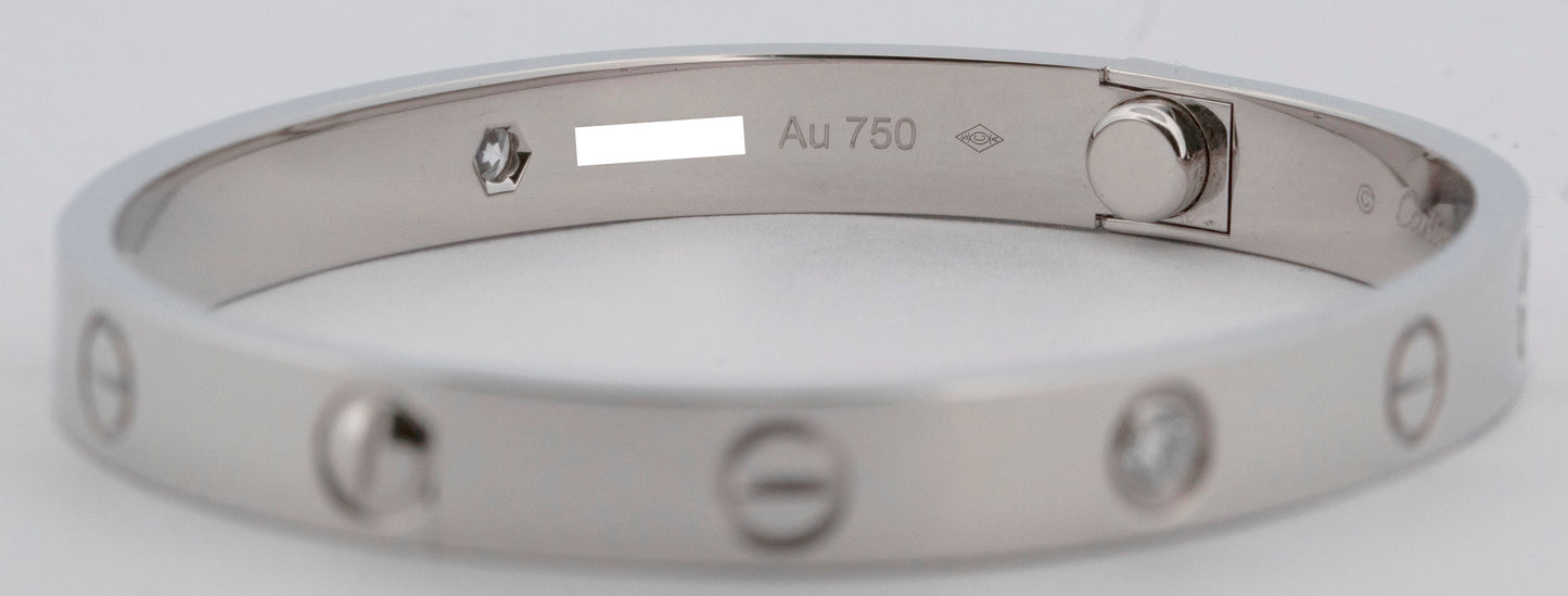2024 PAPERS Cartier LOVE Bracelet Size 16 4 DIAMOND Solid 18K WHITE Gold AU 750