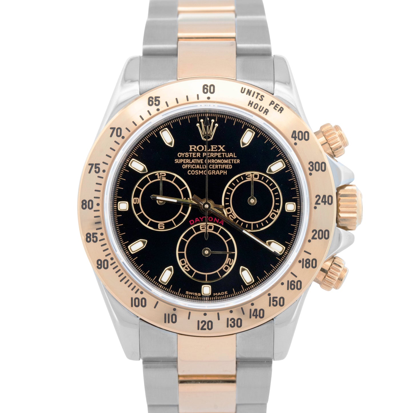 Rolex Daytona Cosmograph 40mm Black Two-Tone 18K Yellow Gold Steel Watch 116523