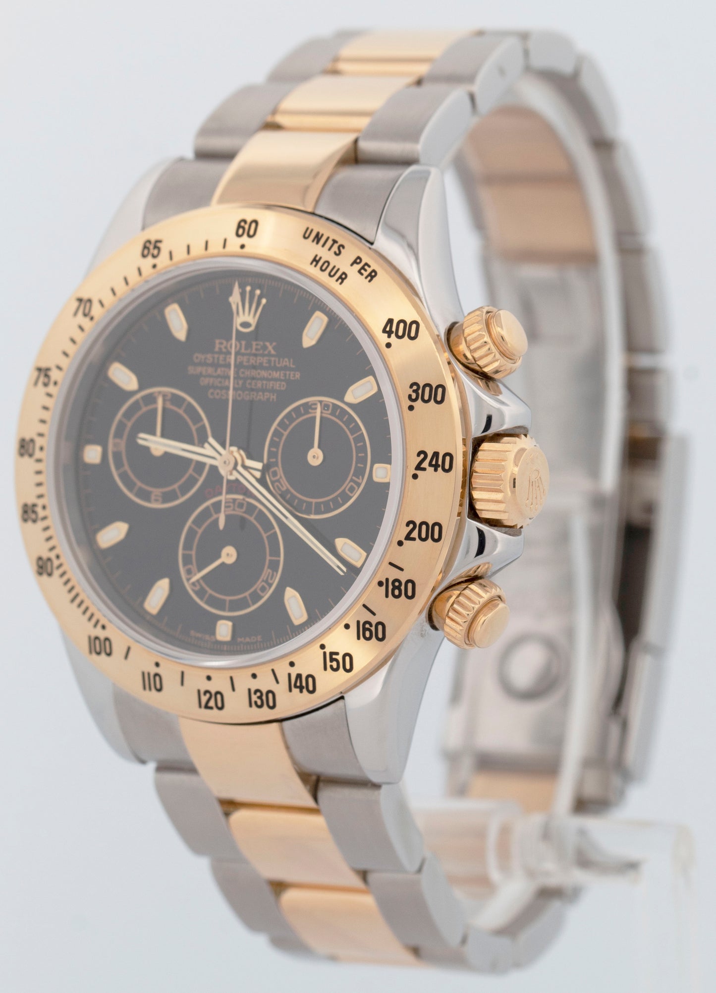 Rolex Daytona Cosmograph 40mm Black Two-Tone 18K Yellow Gold Steel Watch 116523