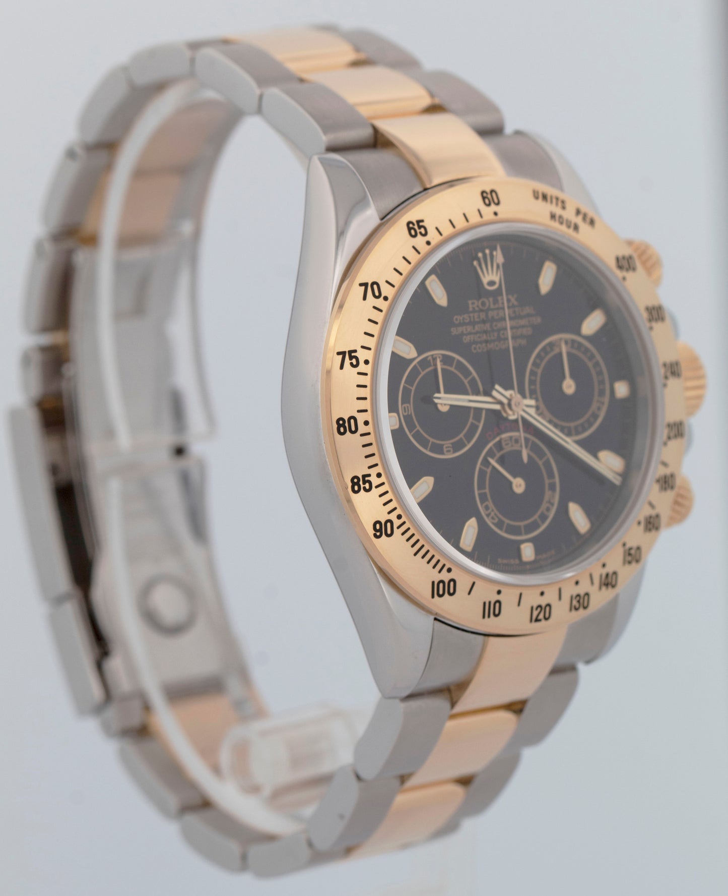 Rolex Daytona Cosmograph 40mm Black Two-Tone 18K Yellow Gold Steel Watch 116523